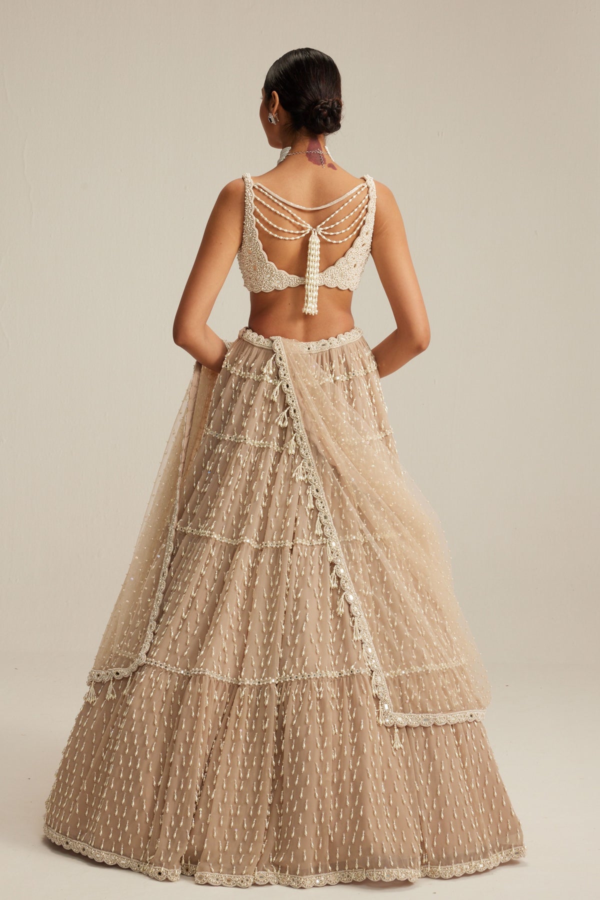 Light Beige Multi Tier Lehenga Set
