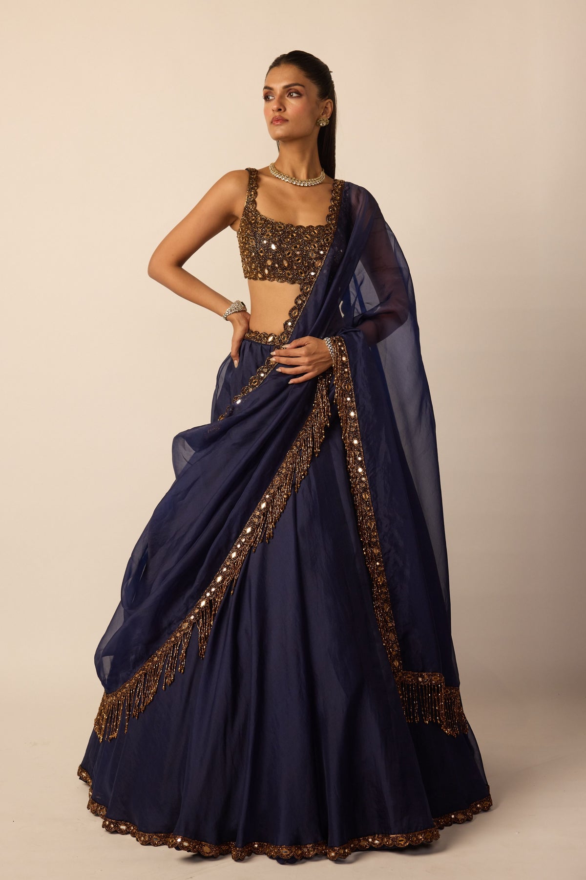 Deep Blue Tassel Lehenga Set
