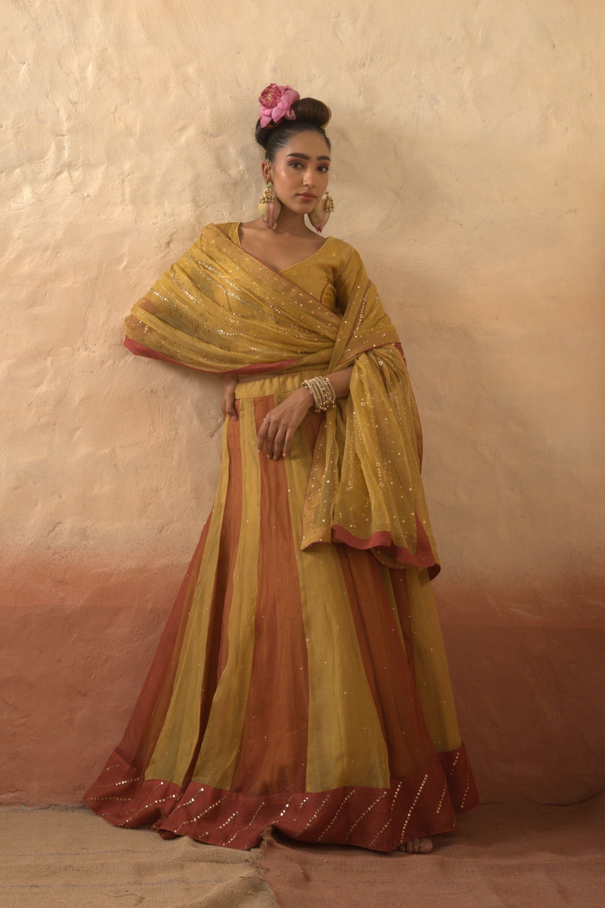 Multicolour Tissue Lehenga