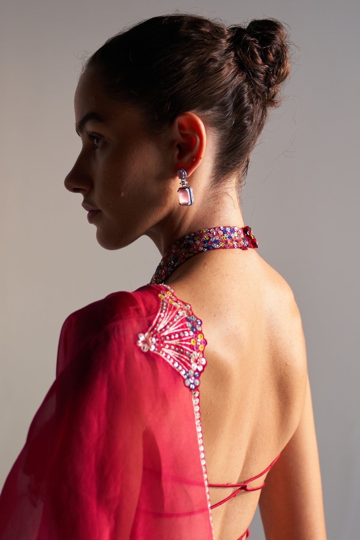 Ruby Embroidered Halter Lehenga Set