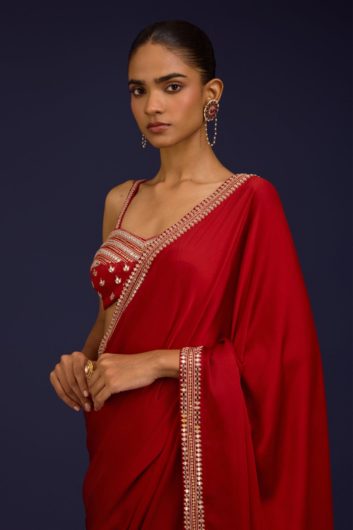 Pink Embroidered Net Saree Set