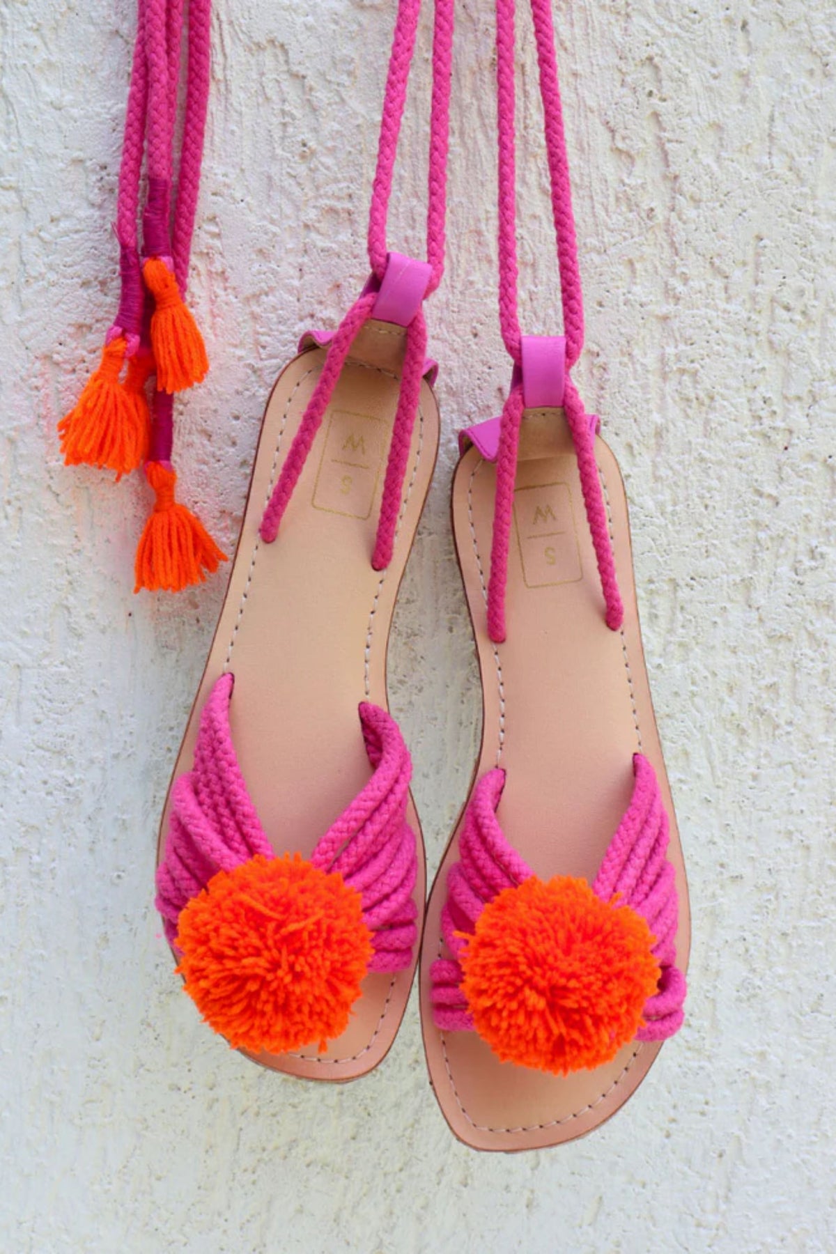 Paula Pink &amp; Orange Tie Up Sandals