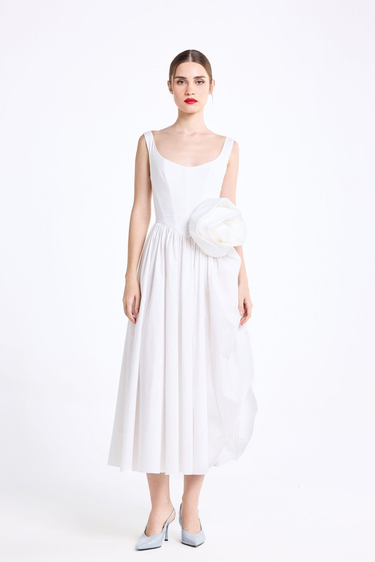 White U-Neck Midi