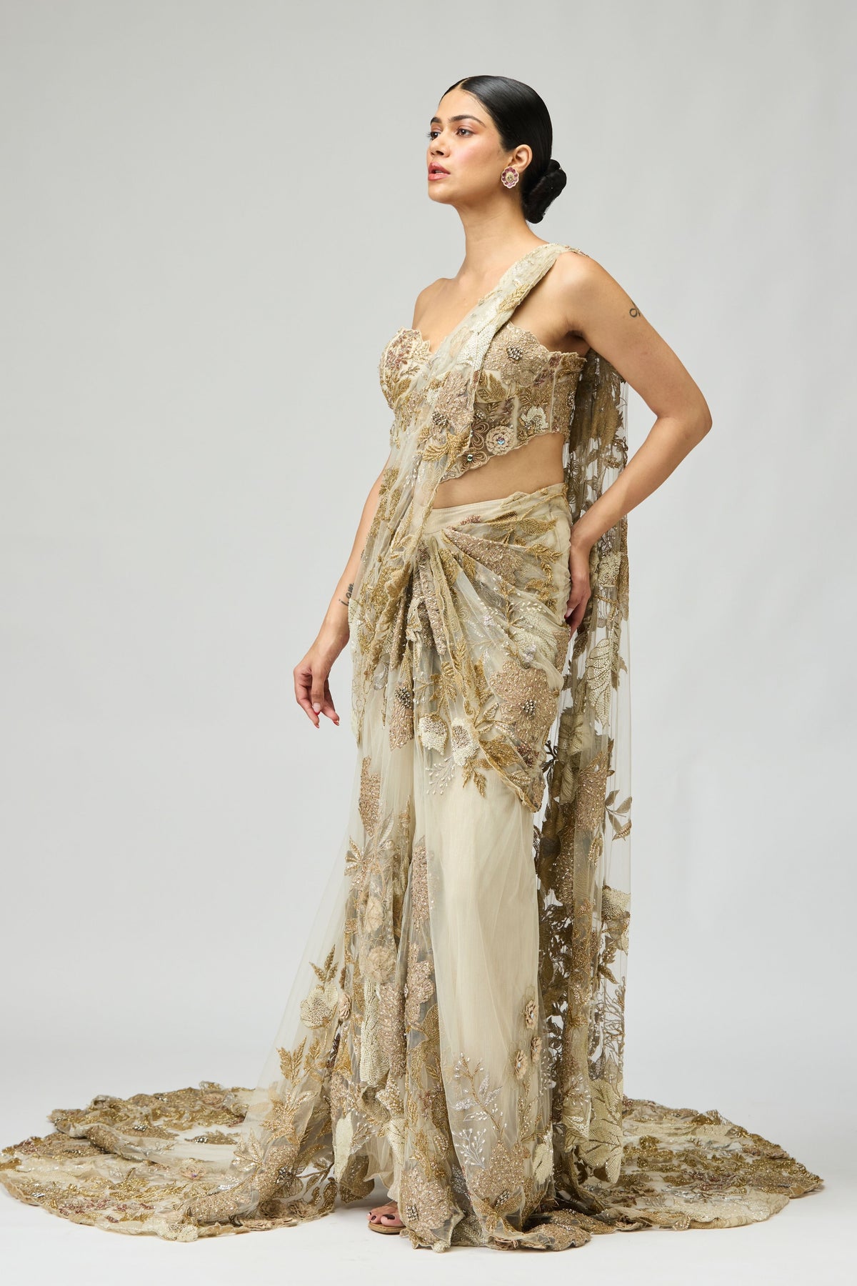 Gold Patch Saree Set