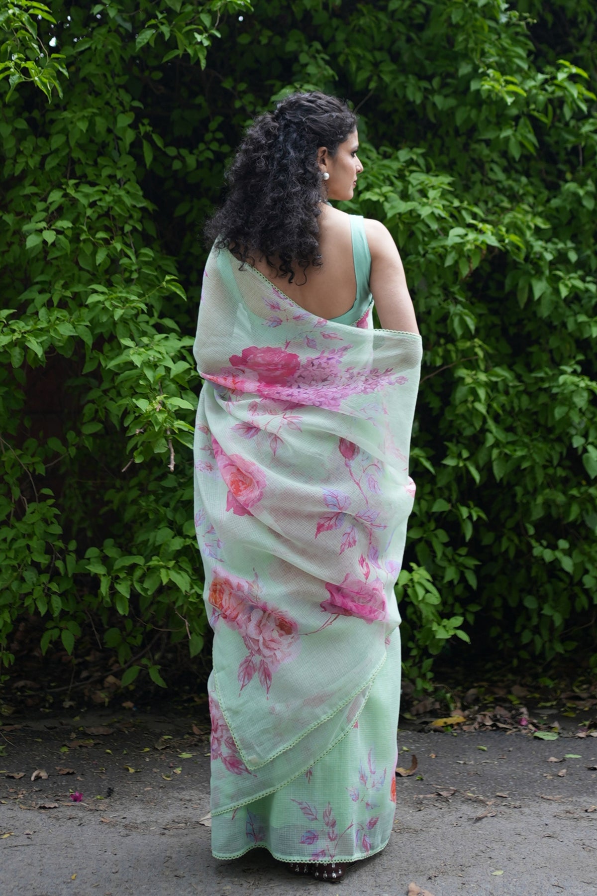 Komal Radiant Floral Green Saree