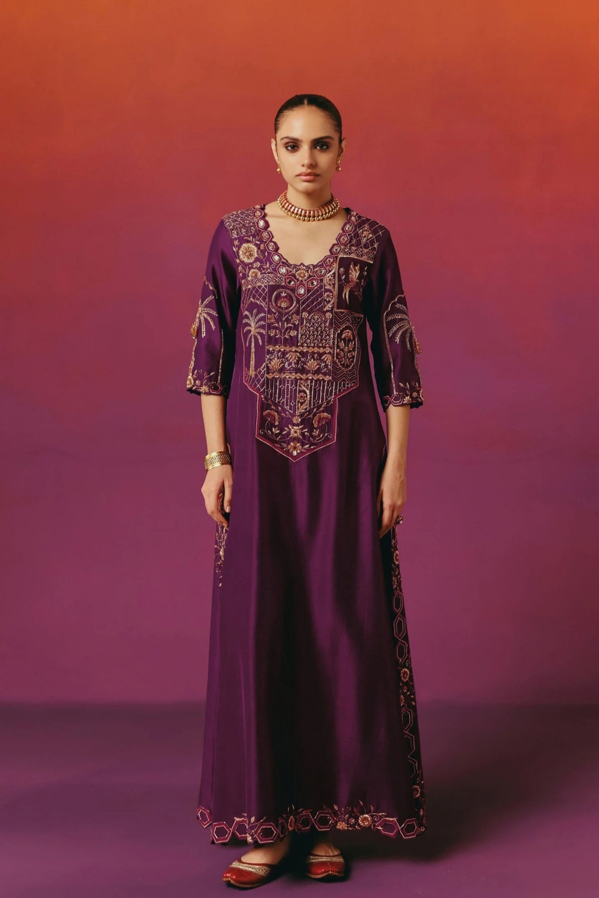 Purple Palm Long Kurta Set