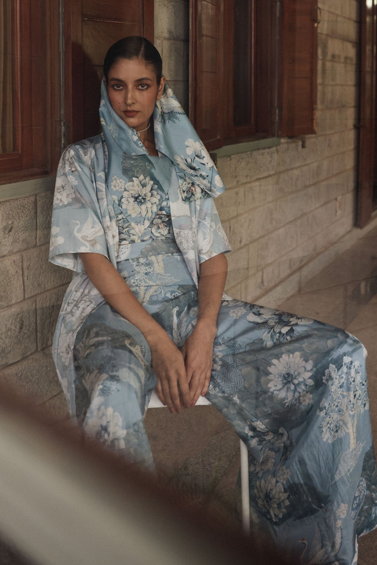 Blue Residue Jacket Set