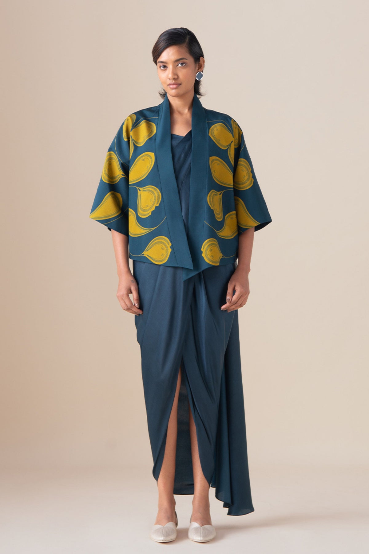 Midnight Blue Sidra Draped Saree Set
