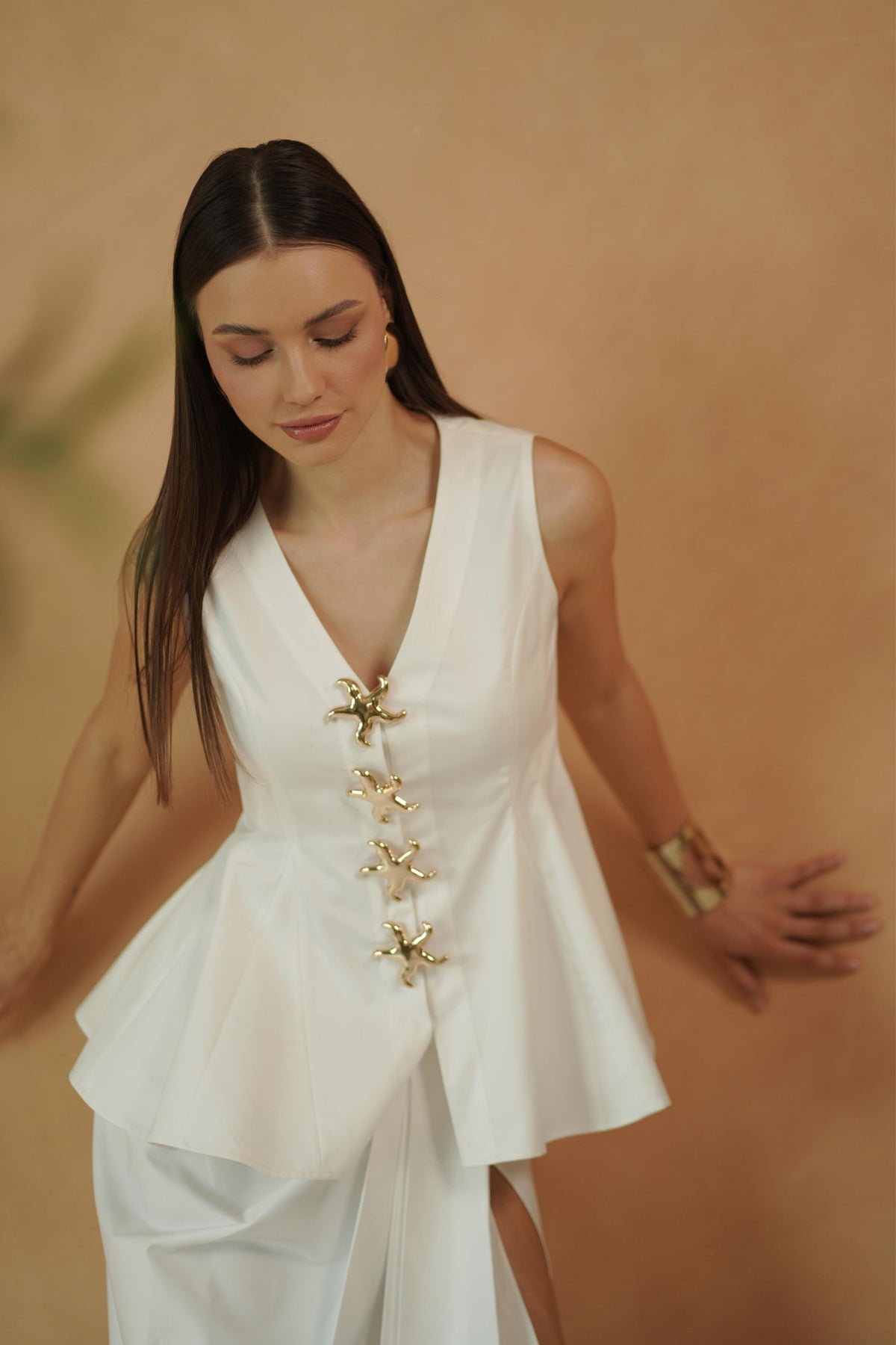 Peplum Top And Draped Skirt