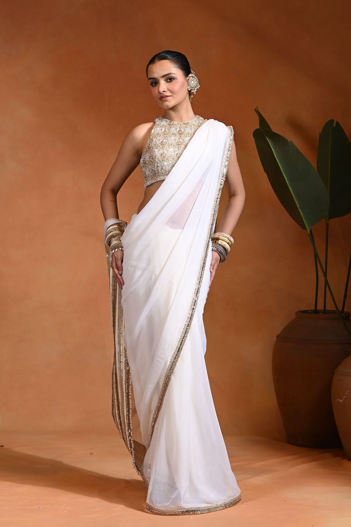 Noor Ivory Gold Saree