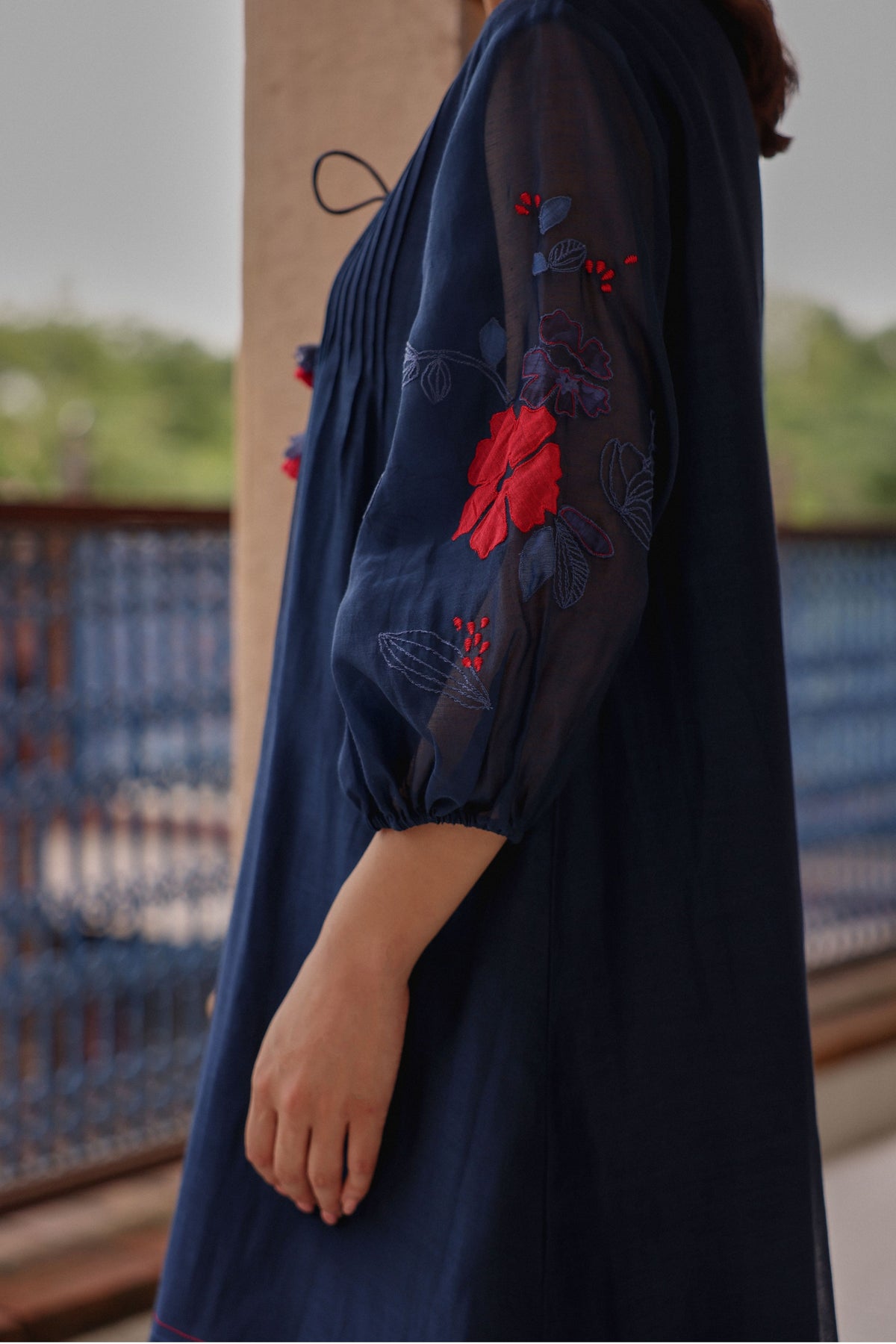 Indigo Bloom Pintuck Dress