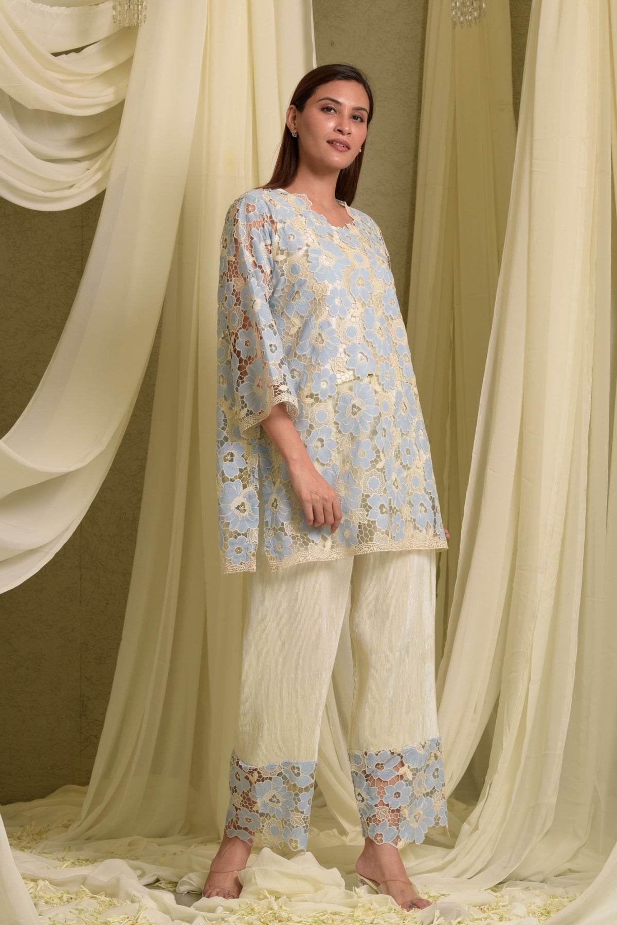 Myra Mesh Floral Blue Kurta Set