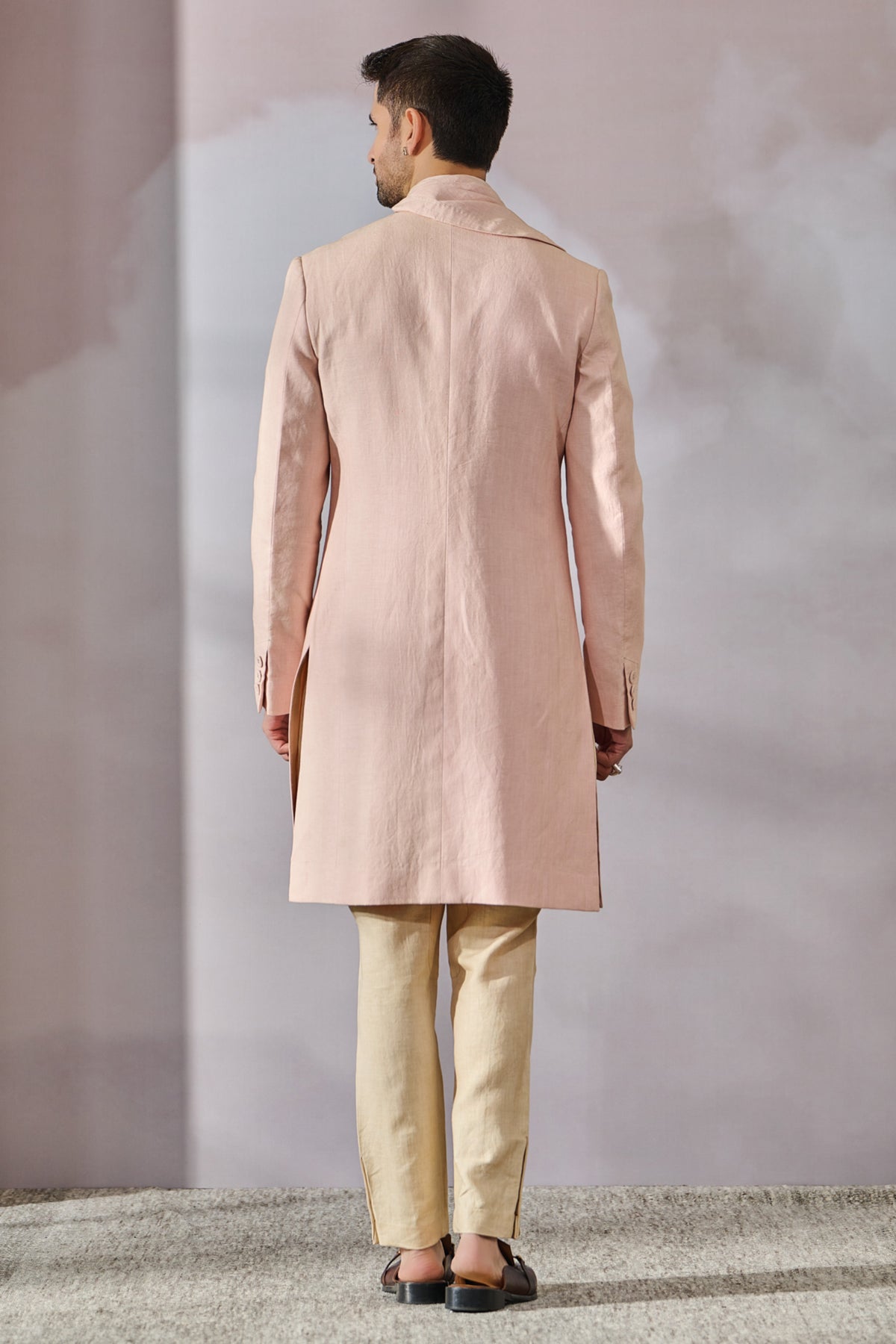 Salmon Draped Sherwani Set