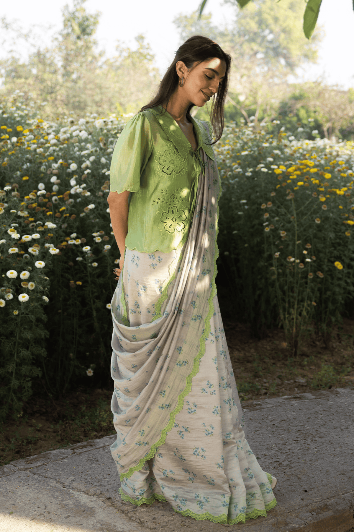 Wildflower Kiss Beige Saree