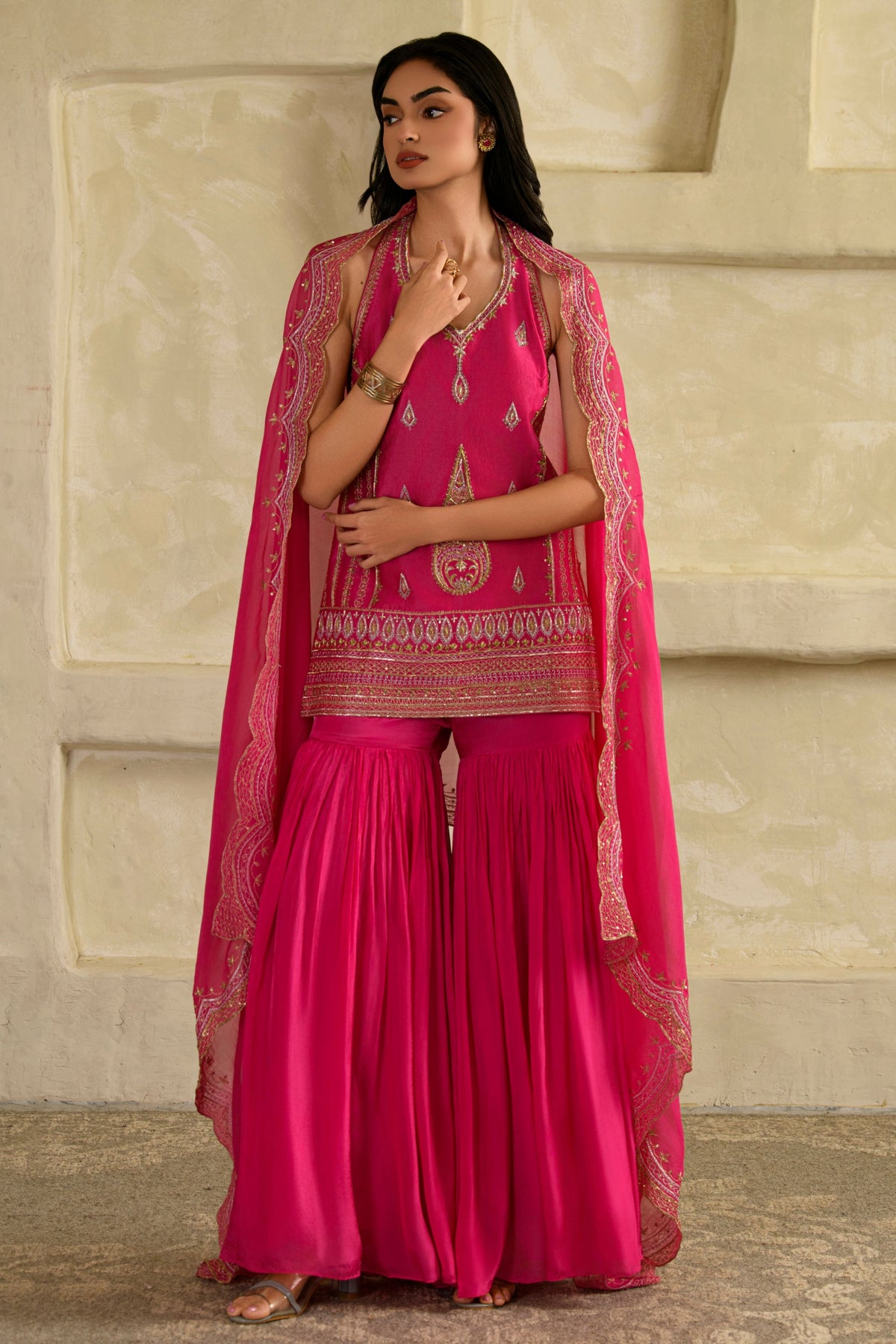 Zeba Halter Kurta Set in Rani Pink