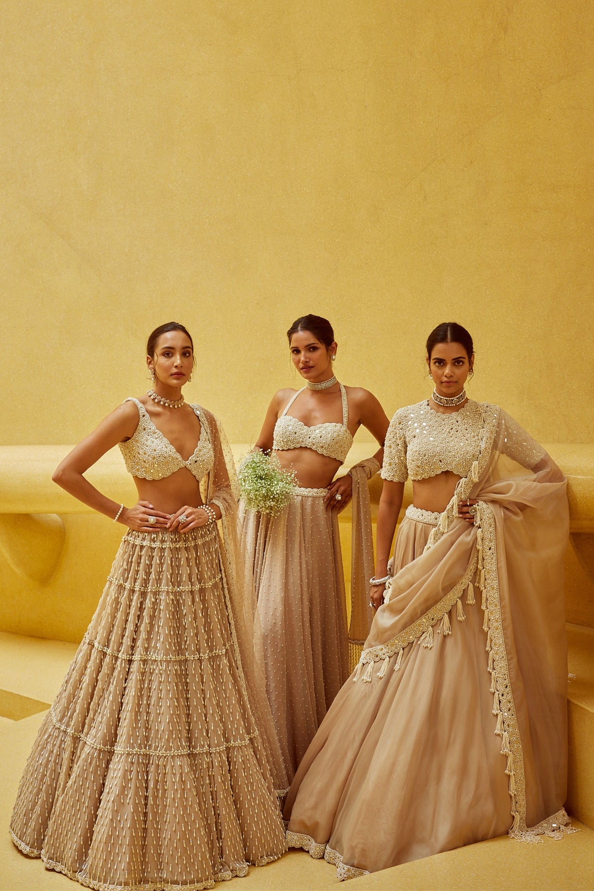 Light Beige Multi Tier Lehenga Set
