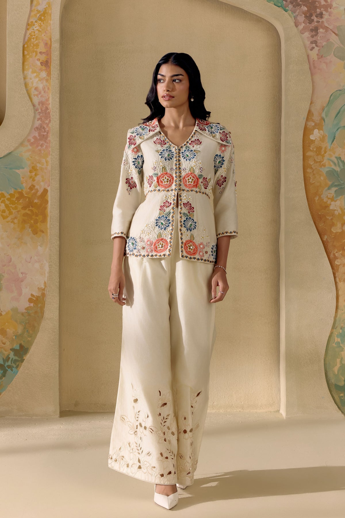 Ivory Fleur Peplum Jacket