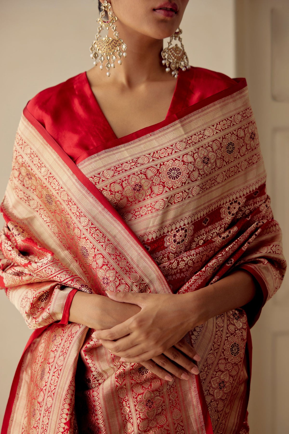 Gehana Handwoven Red Brocade Saree