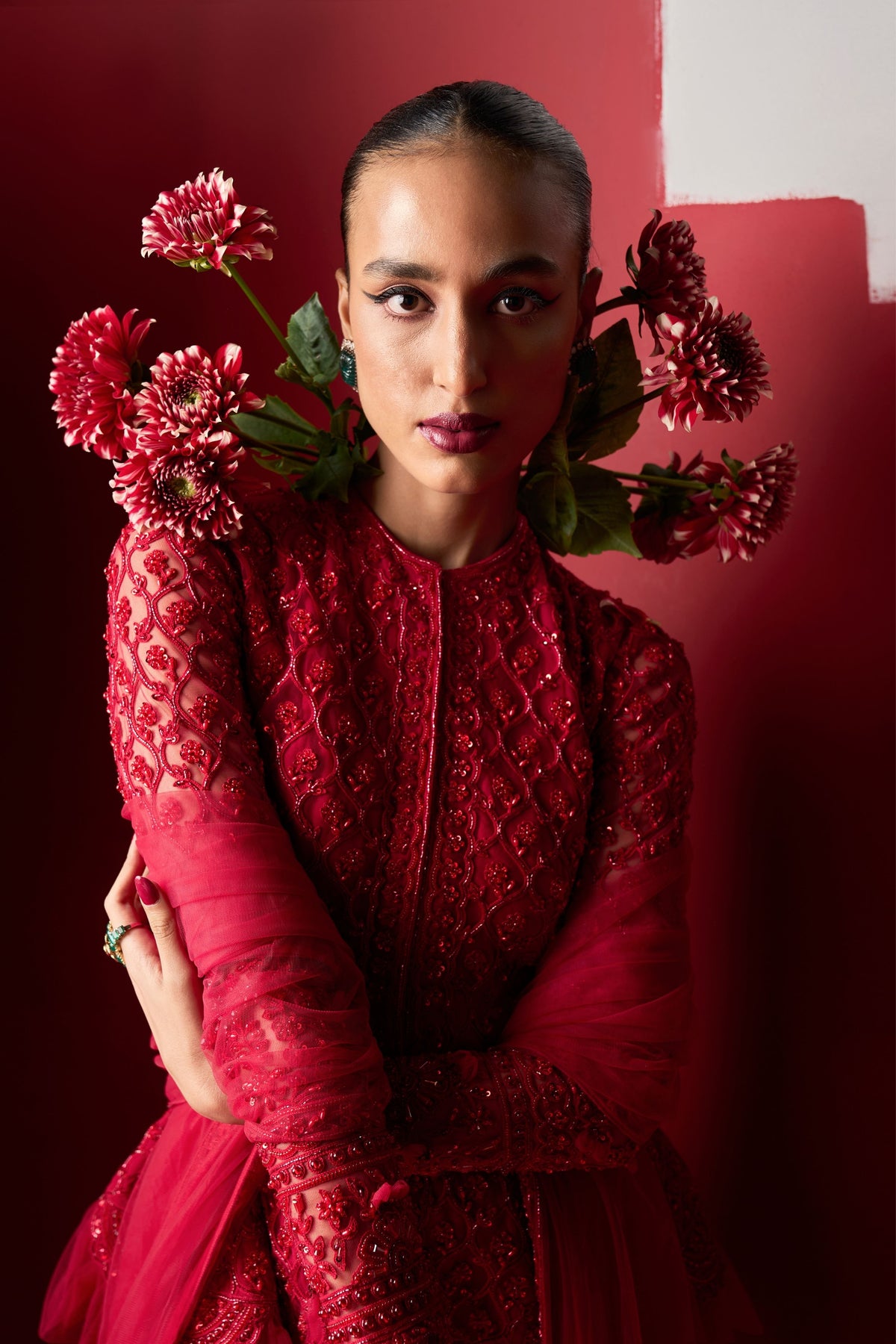 Eshrat Red Peplum Garara Set