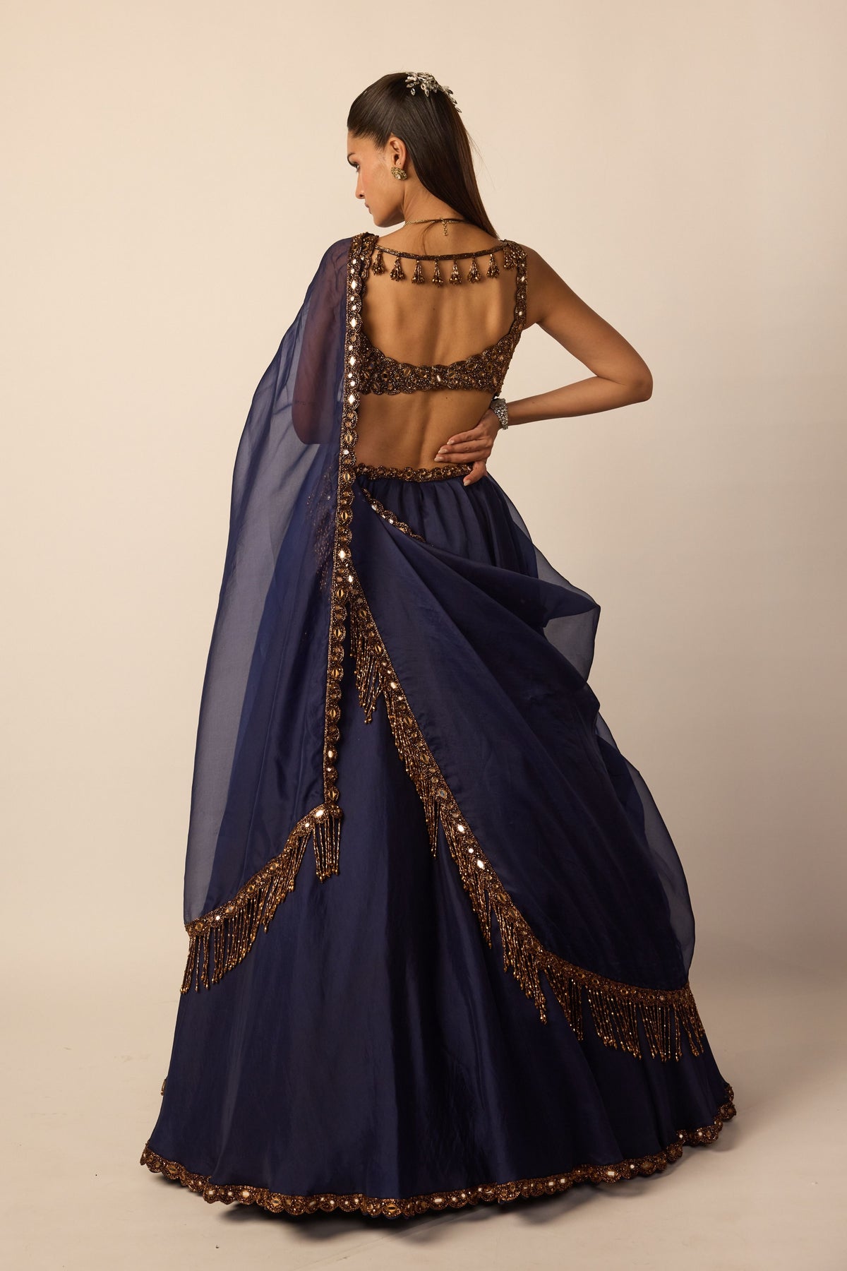 Deep Blue Tassel Lehenga Set