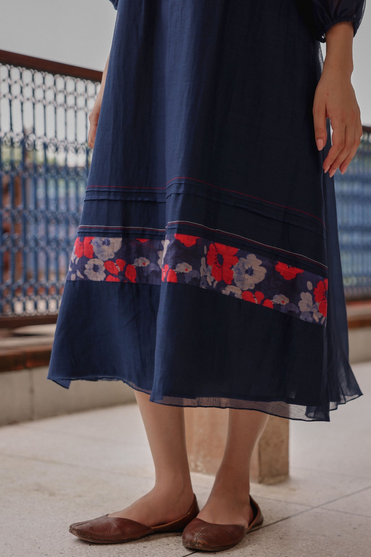 Indigo Bloom Pintuck Dress