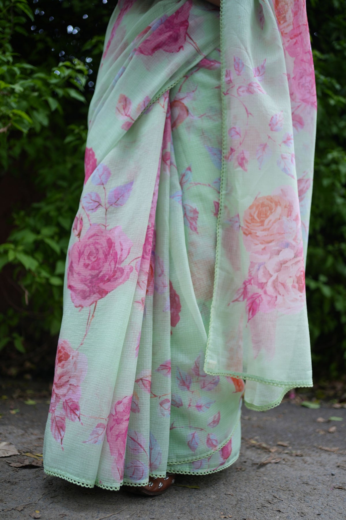 Komal Radiant Floral Green Saree
