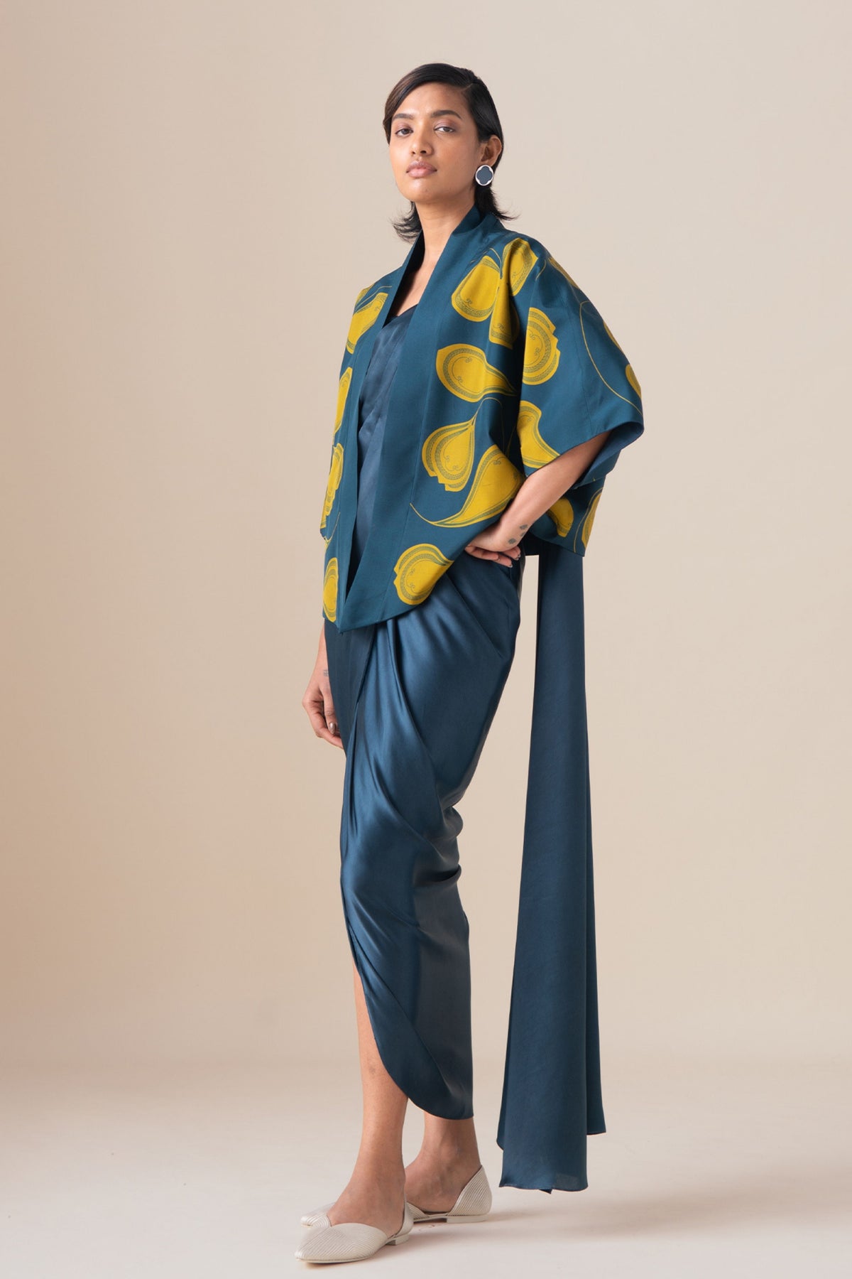 Midnight Blue Sidra Draped Saree Set