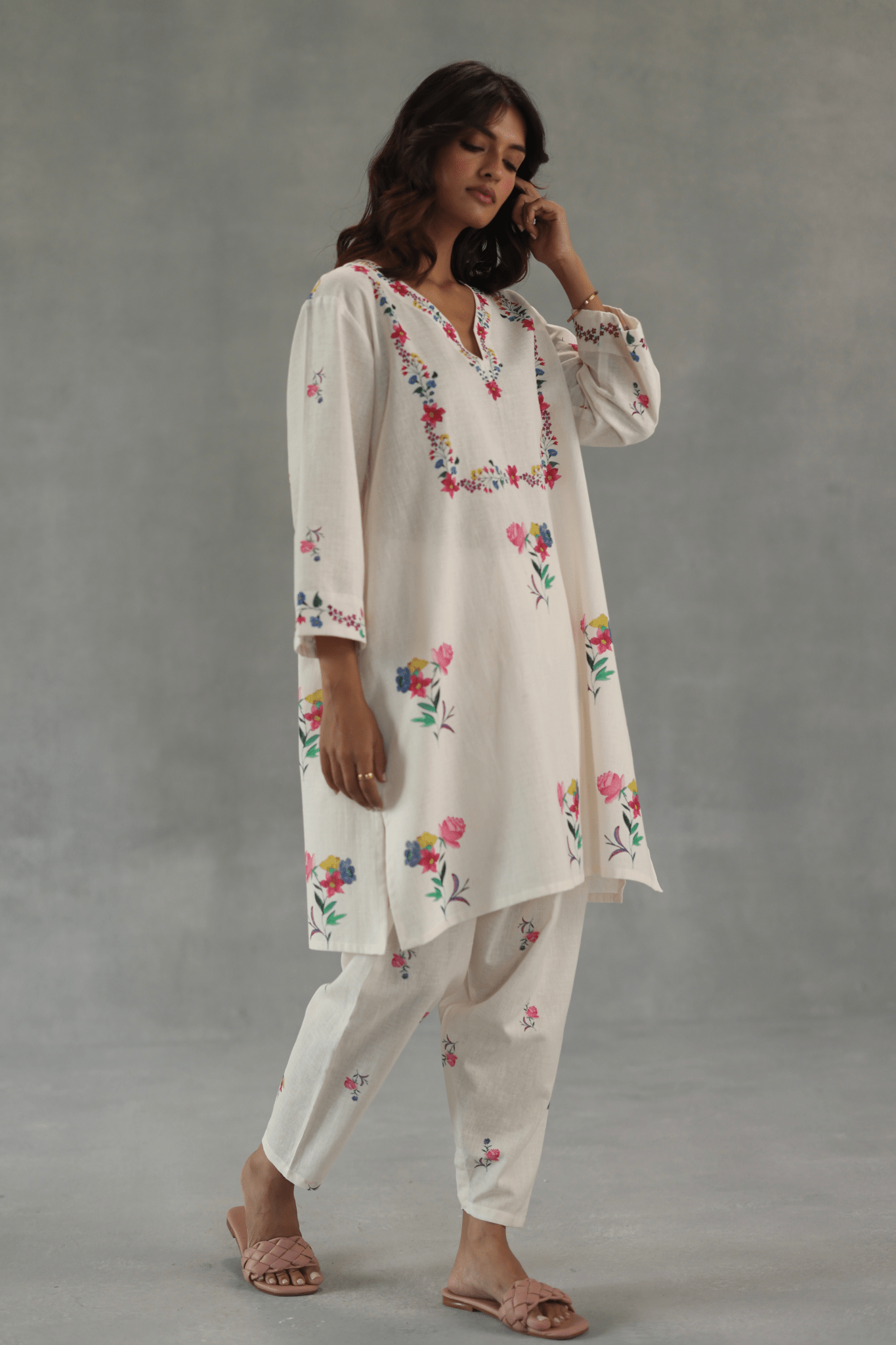 Ivory Jardin Tunic Set - Roza Pret - Elahe