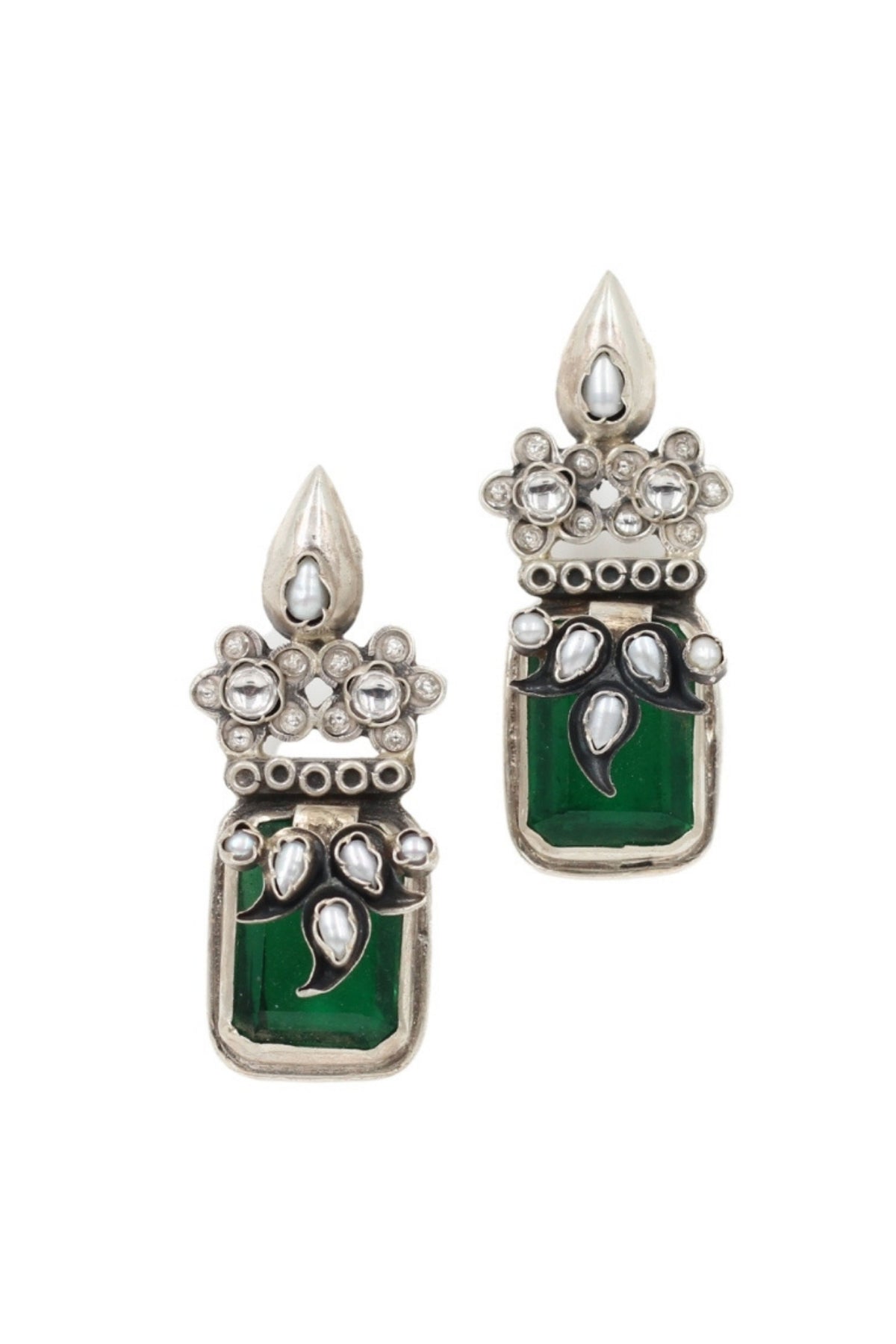 Green Silver Earrings