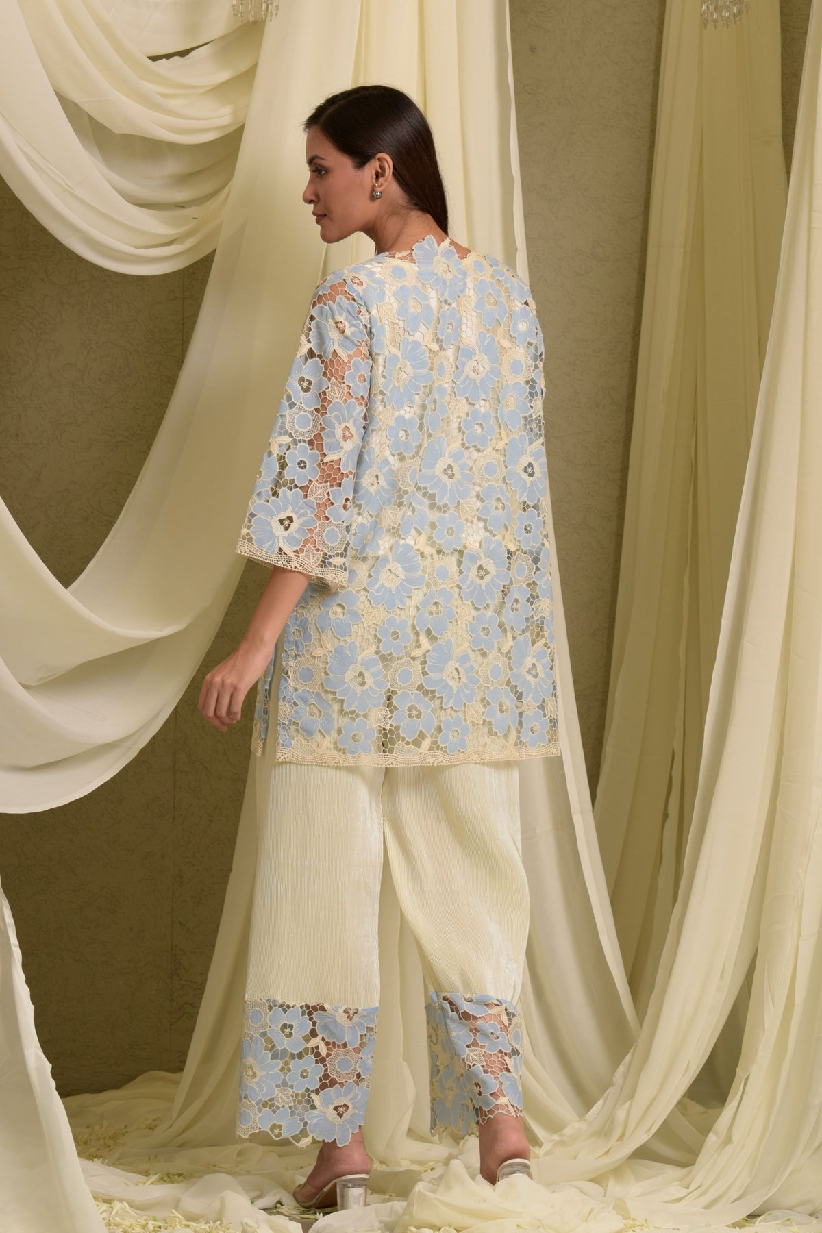 Myra Mesh Floral Blue Kurta Set