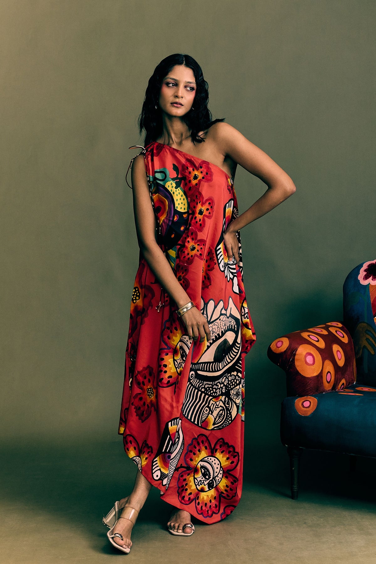 Vase Face One Shoulder Kaftan Dress