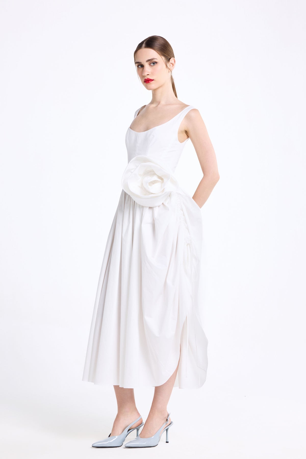 White U-Neck Midi
