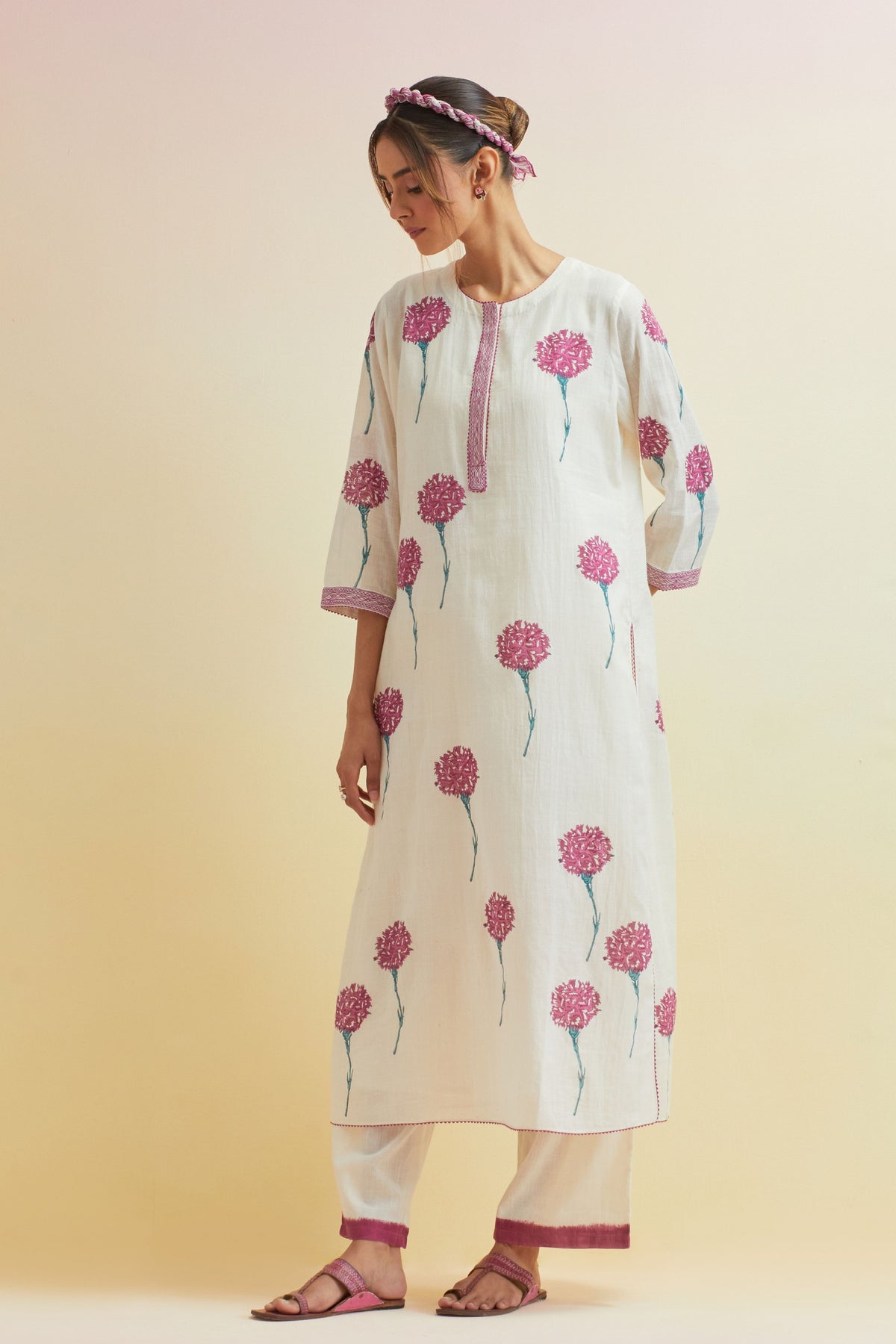 Off-white Embroidered Kurta Set