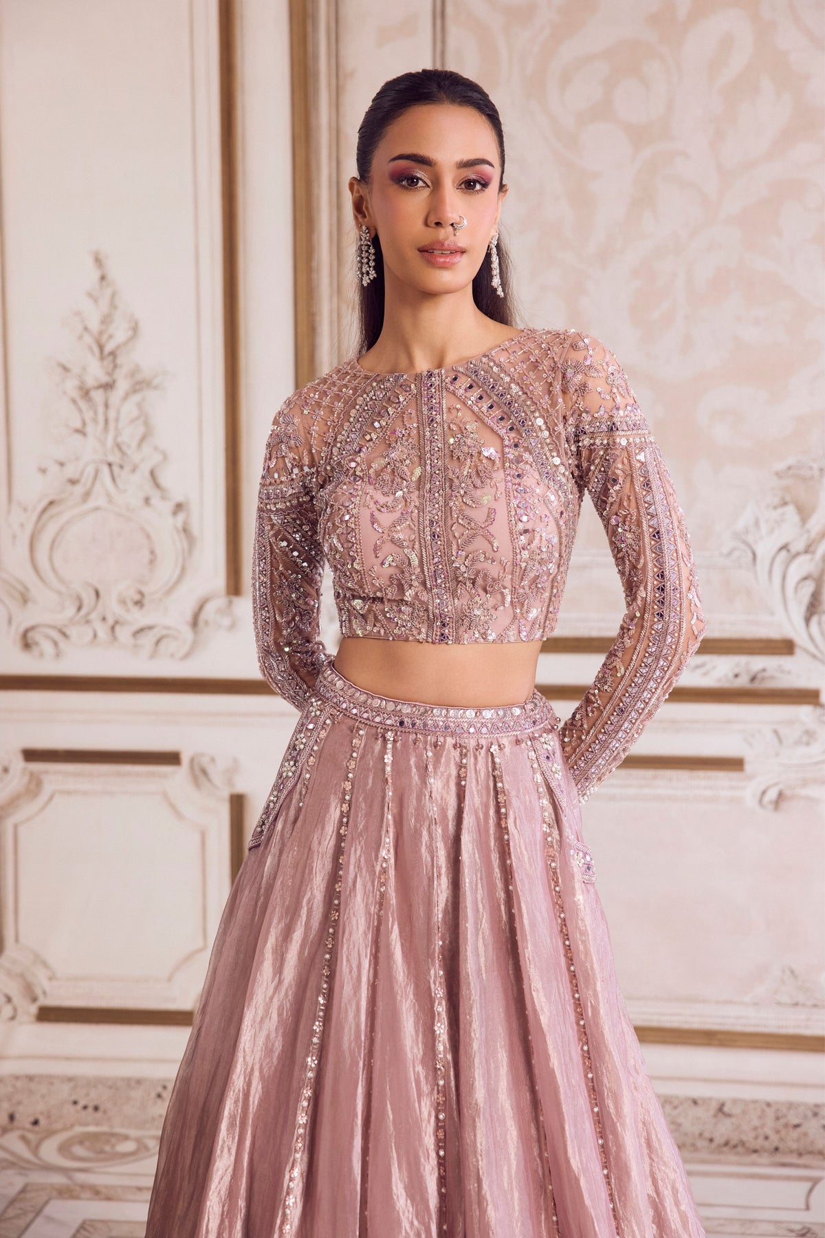 Champagne Tissue Lehenga