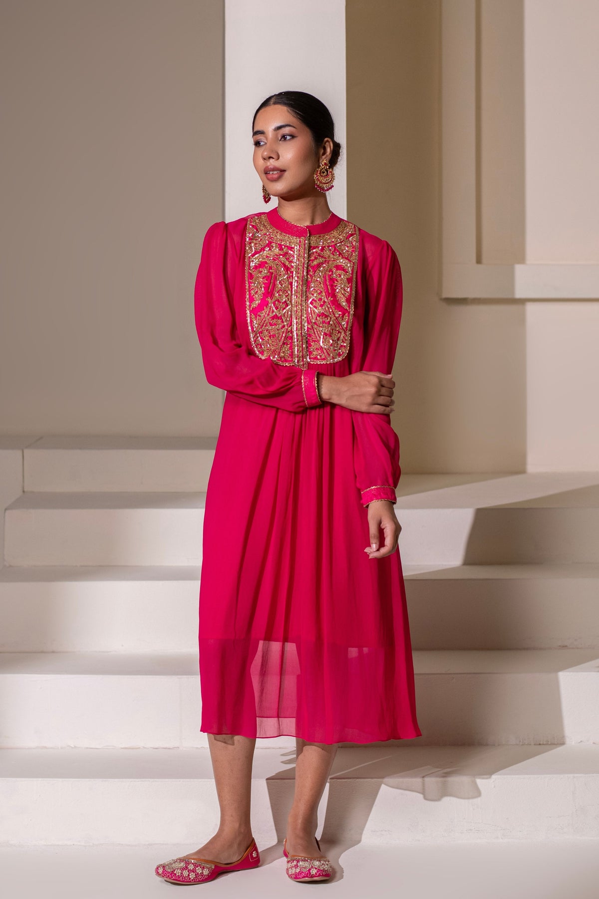 Fuchsia Pink  Embellished Dress