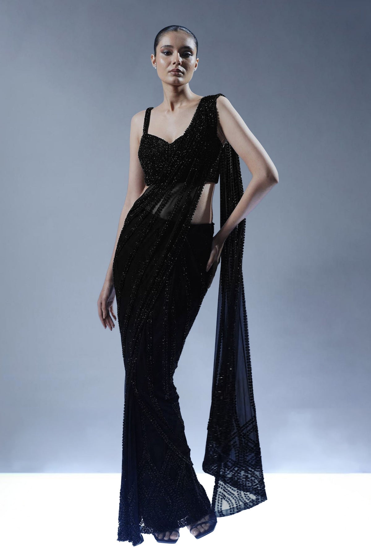 Midnight Opulence Pre-Stitched Saree
