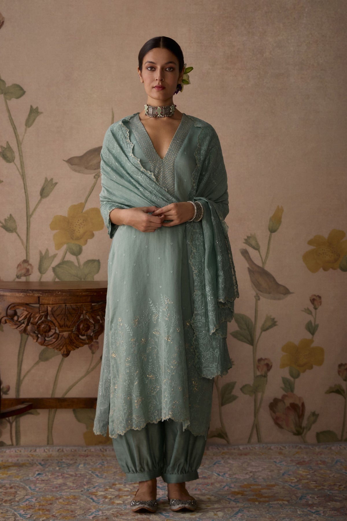 Powder Blue Scalloped Kurta Set