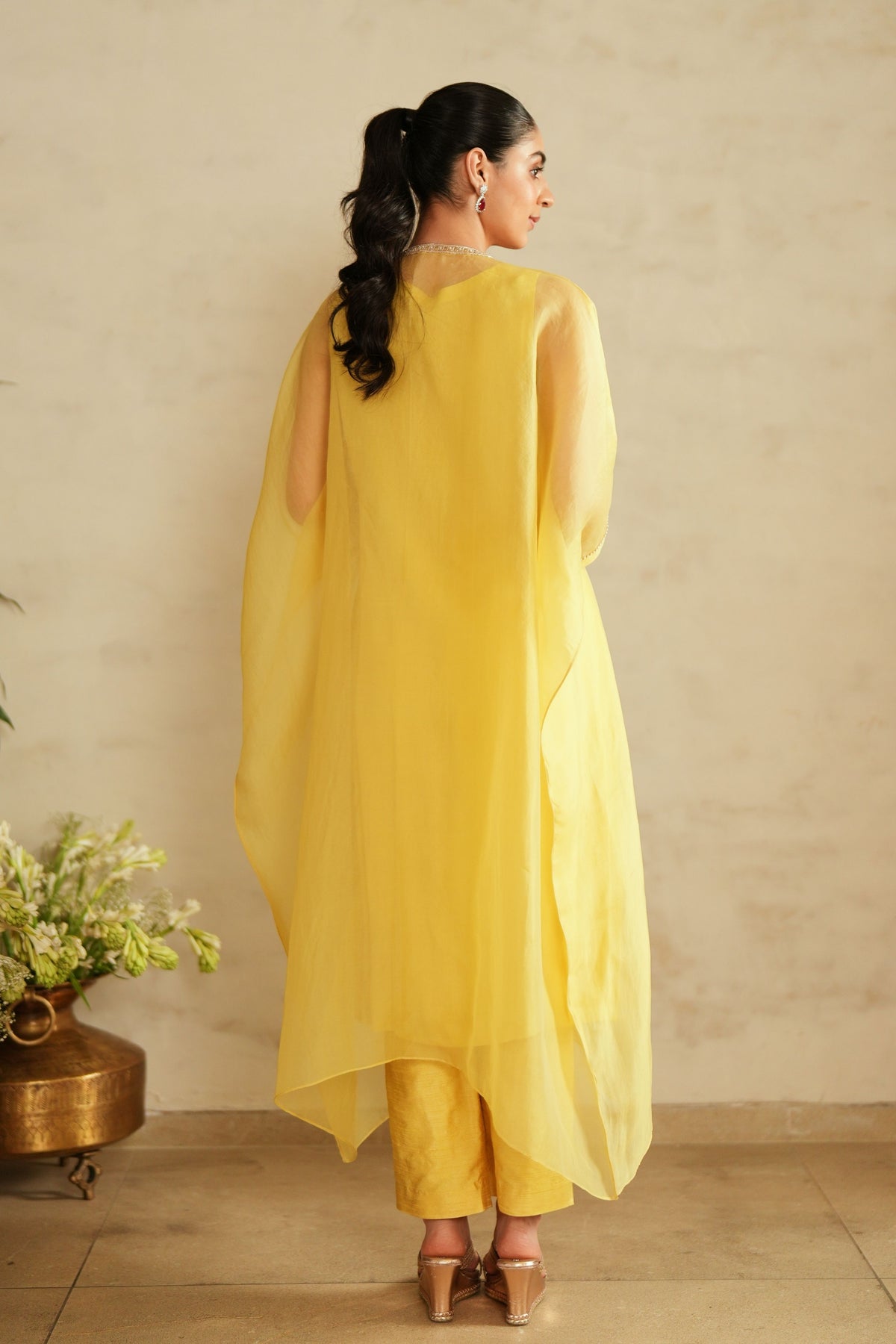 Yellow Zardosi Kaftan Set