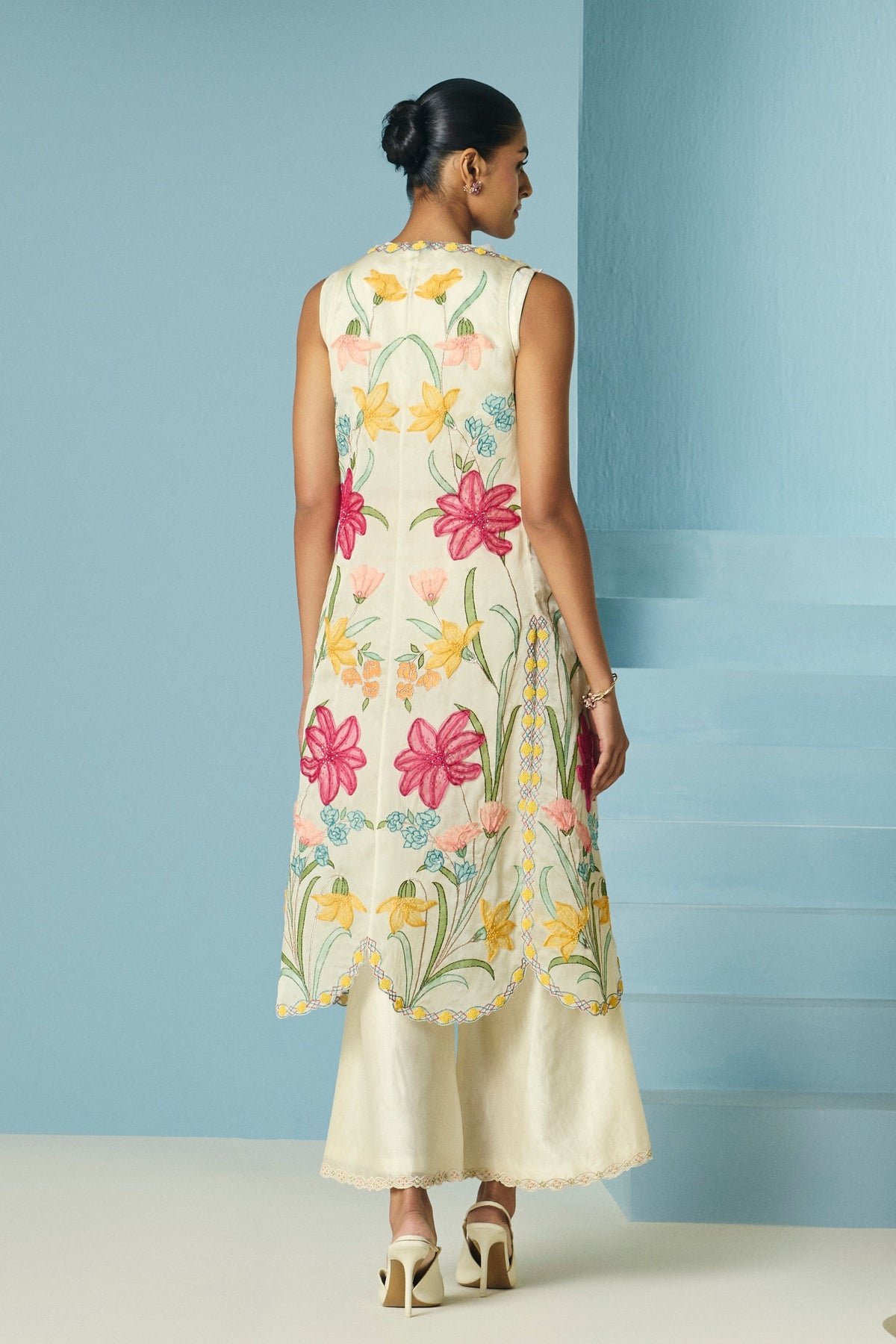 Ivory Floral Applique Long Jacket