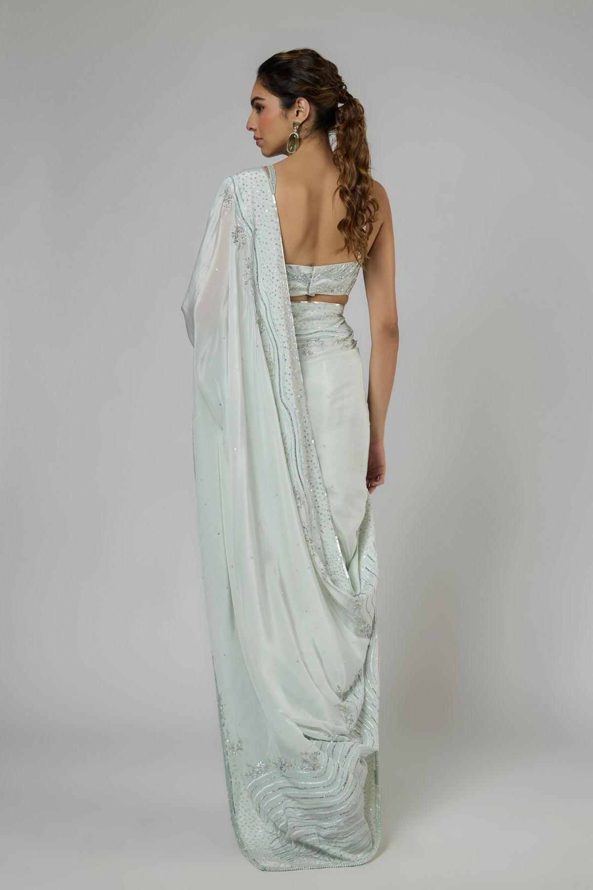 Light Mint Draped Saree Set