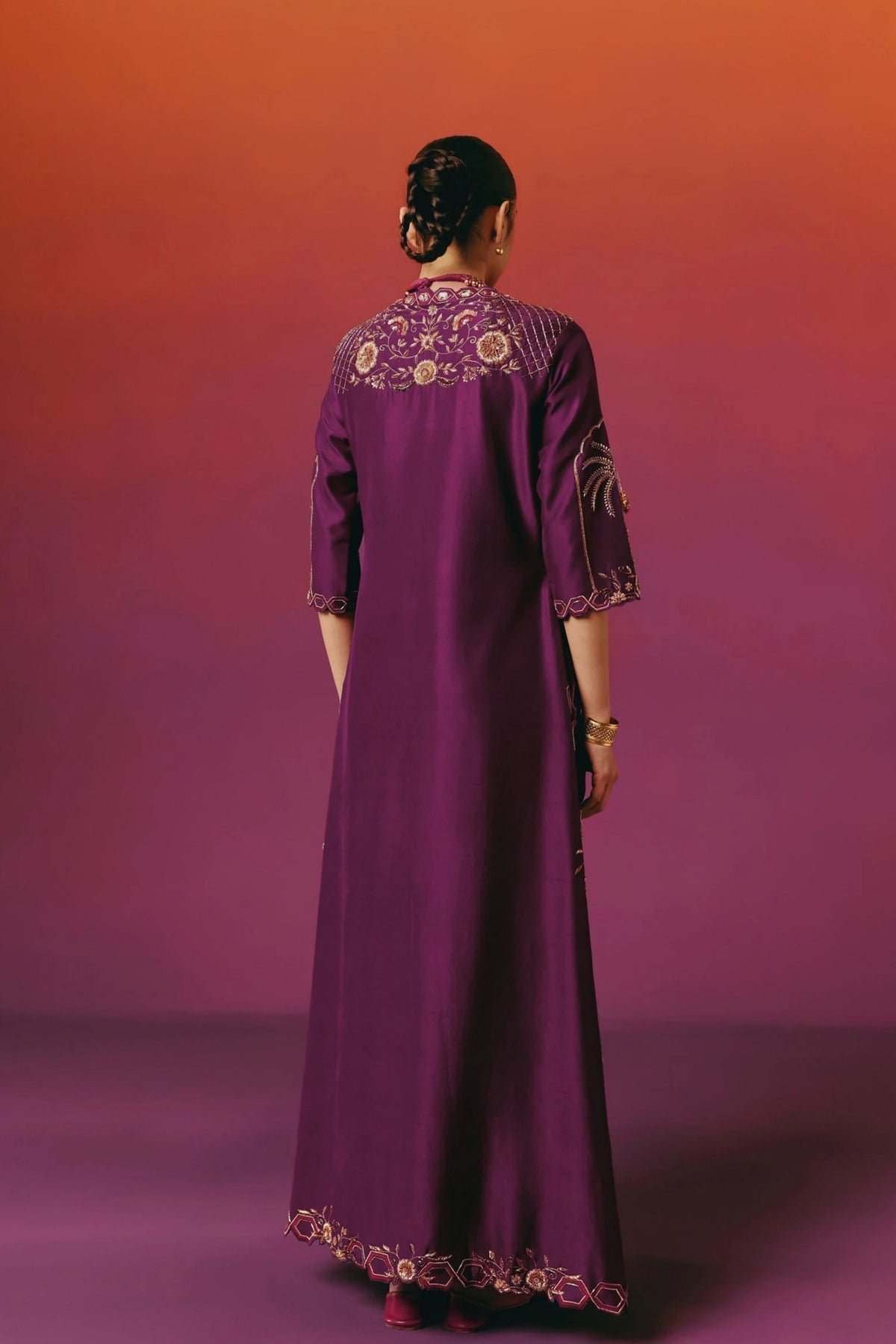 Purple Palm Long Kurta Set