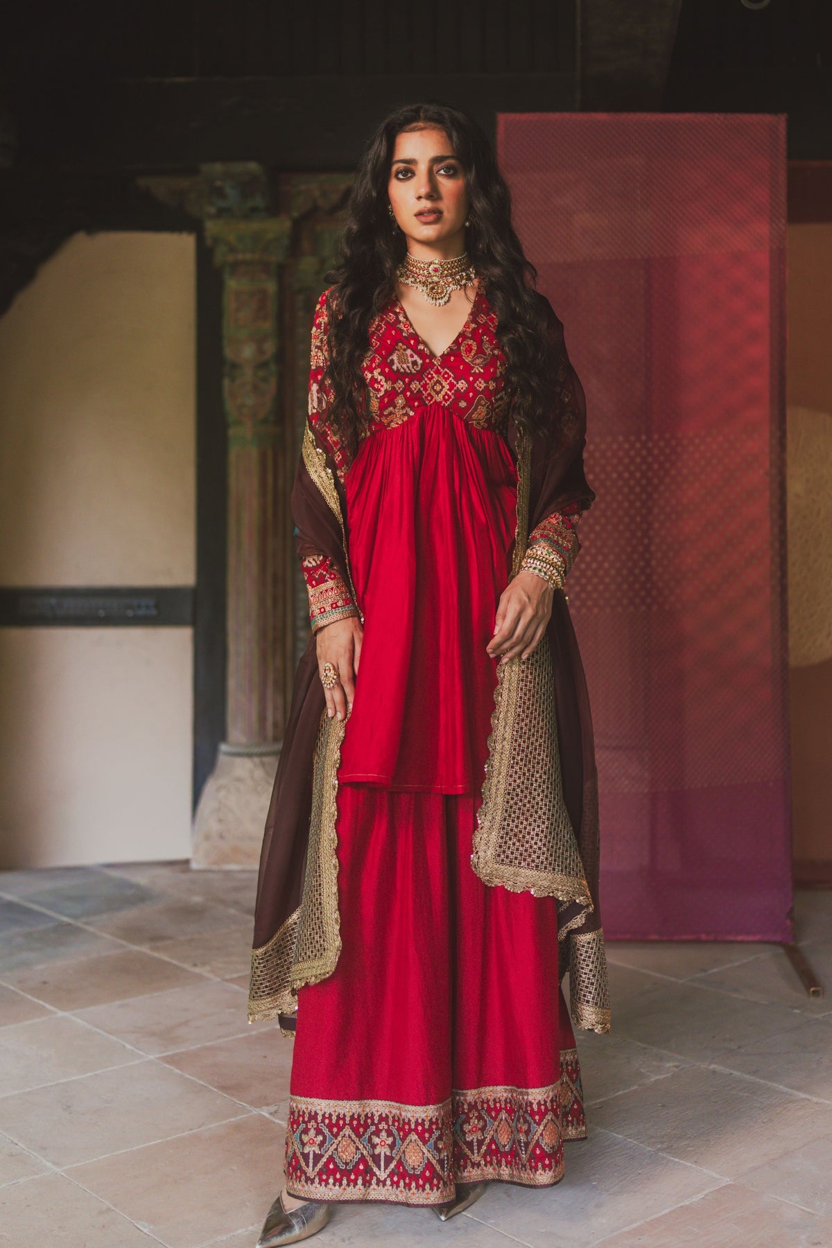 Ami Red Sharara Set