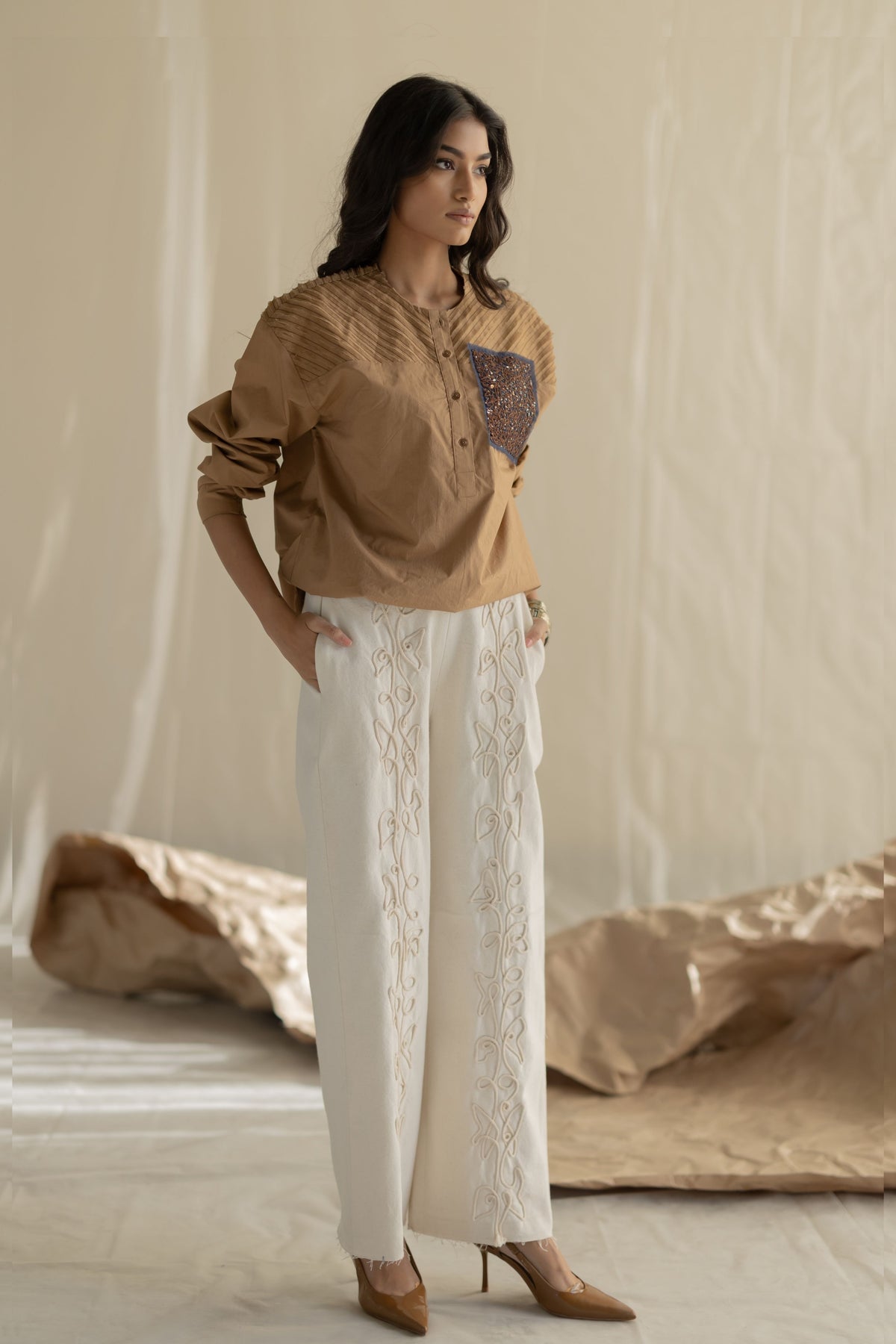 Beige Fringe Top