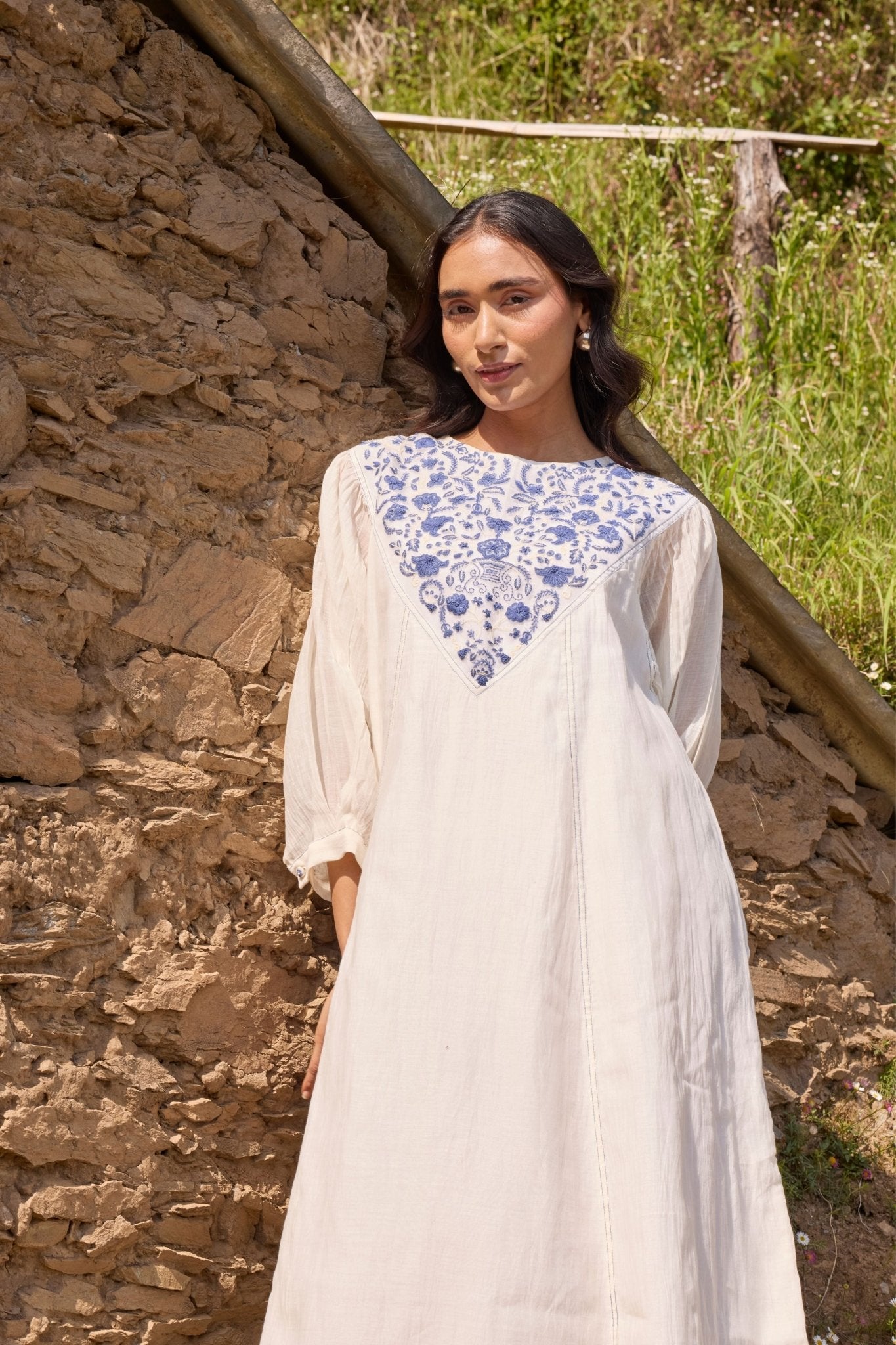 Ayaka - Embroidered Yoke Chanderi Dress XS Ayaka - Embroidered Yoke Chanderi Dress XS