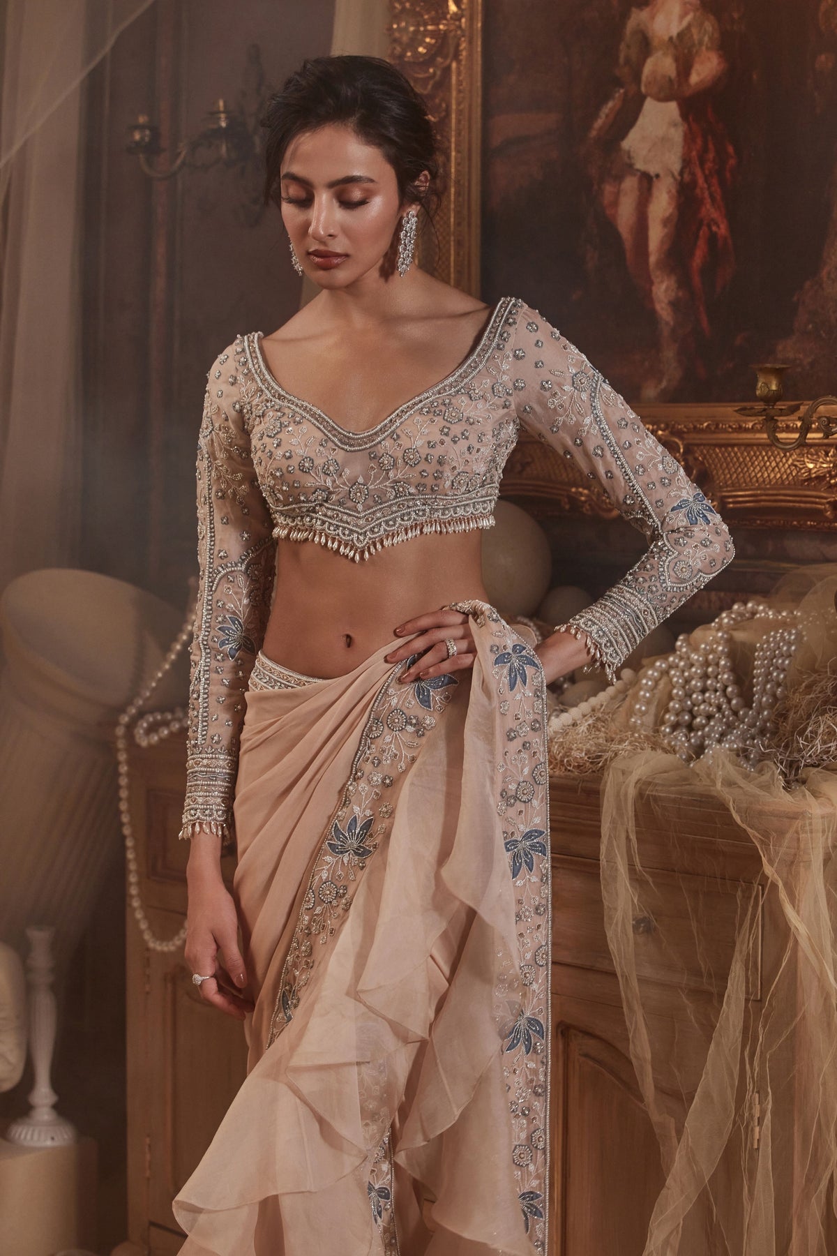 Adileh Peach Draped Saree