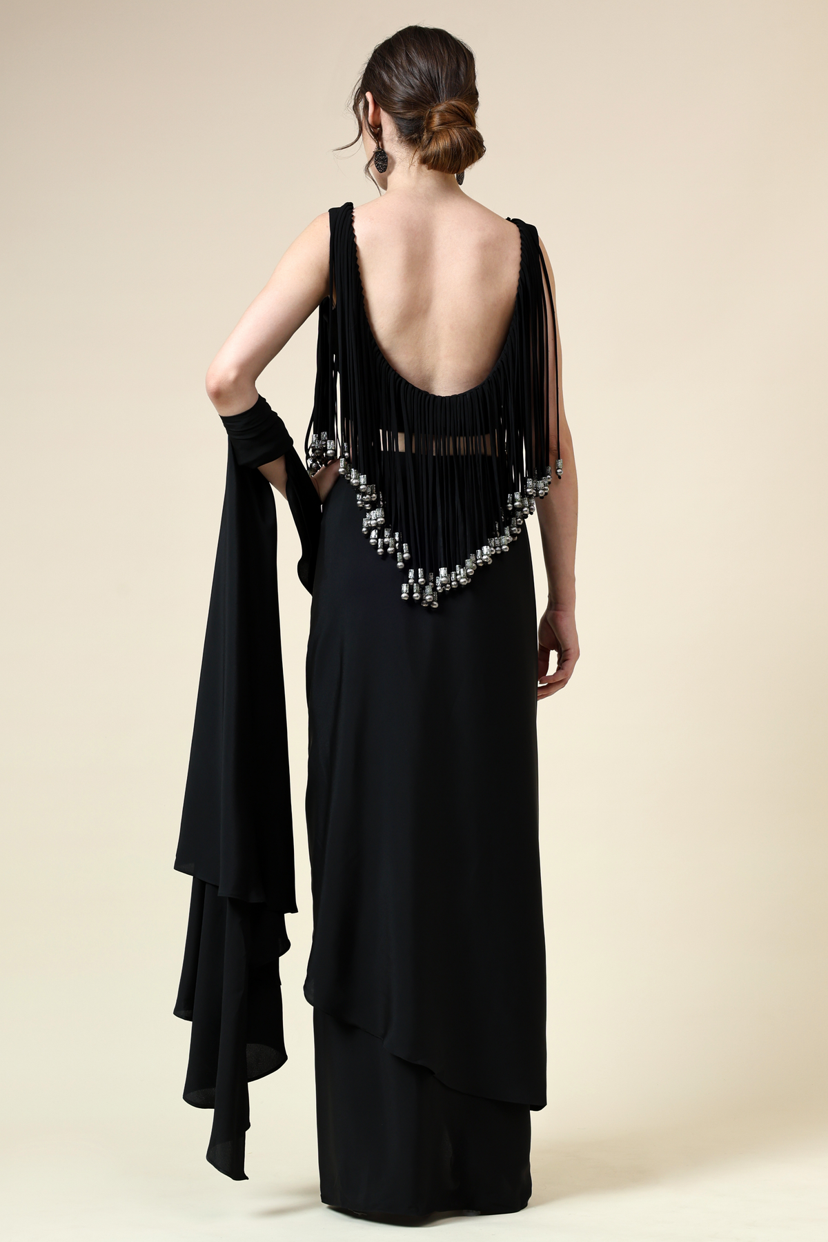 Fringe Blouse With Draped Sari
