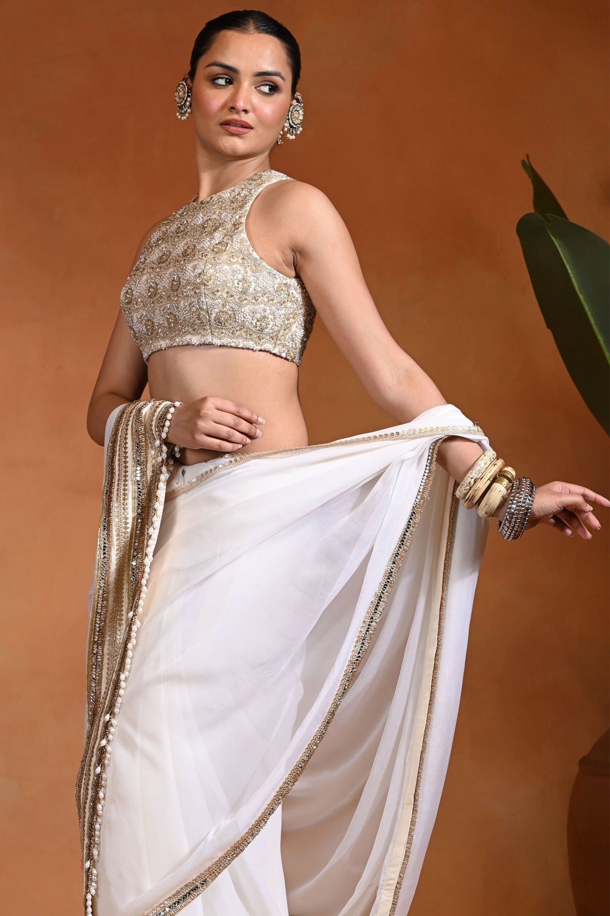 Noor Ivory Gold Saree
