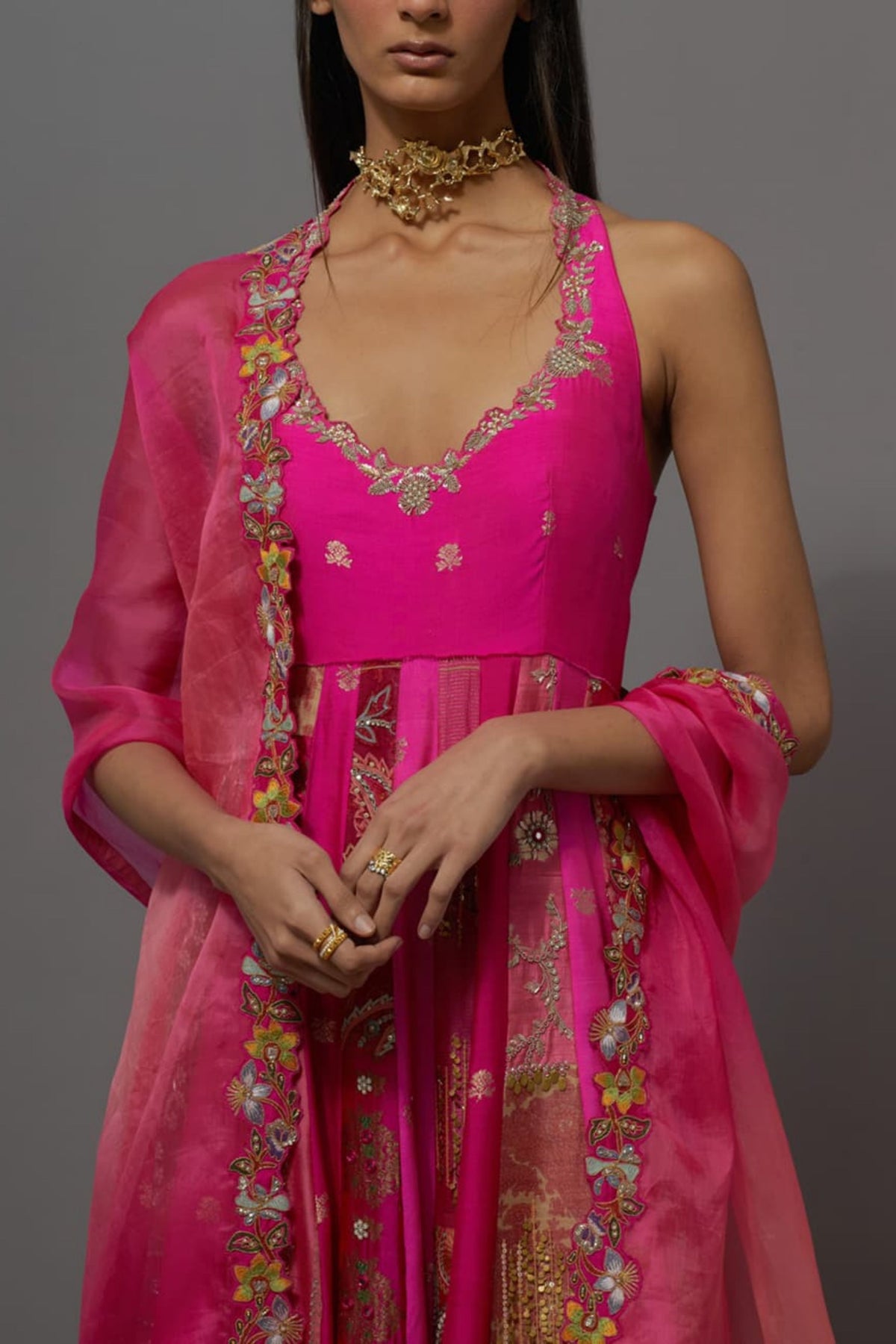 Fuchsia Embellished Anarkali Set