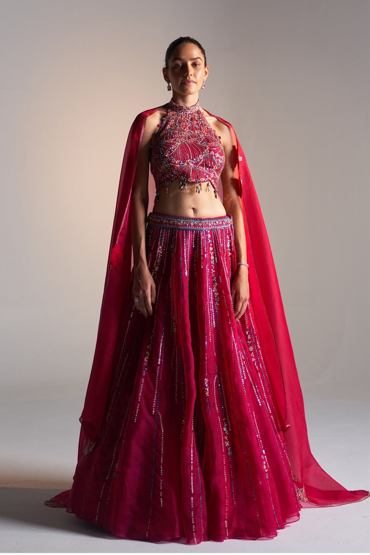Ruby Embroidered Halter Lehenga Set