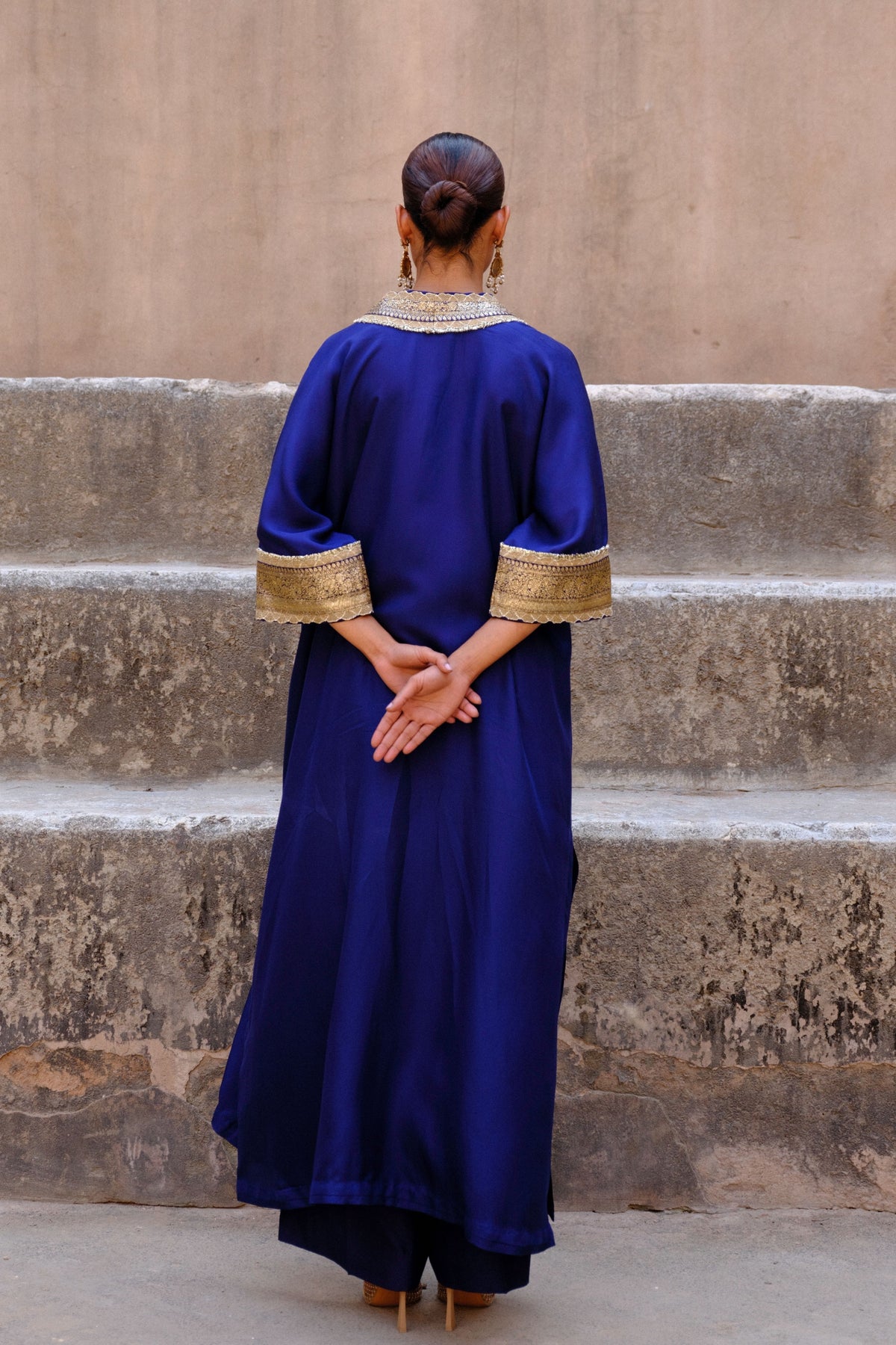 Purple Embroidery V Neck Kaftan with Pants